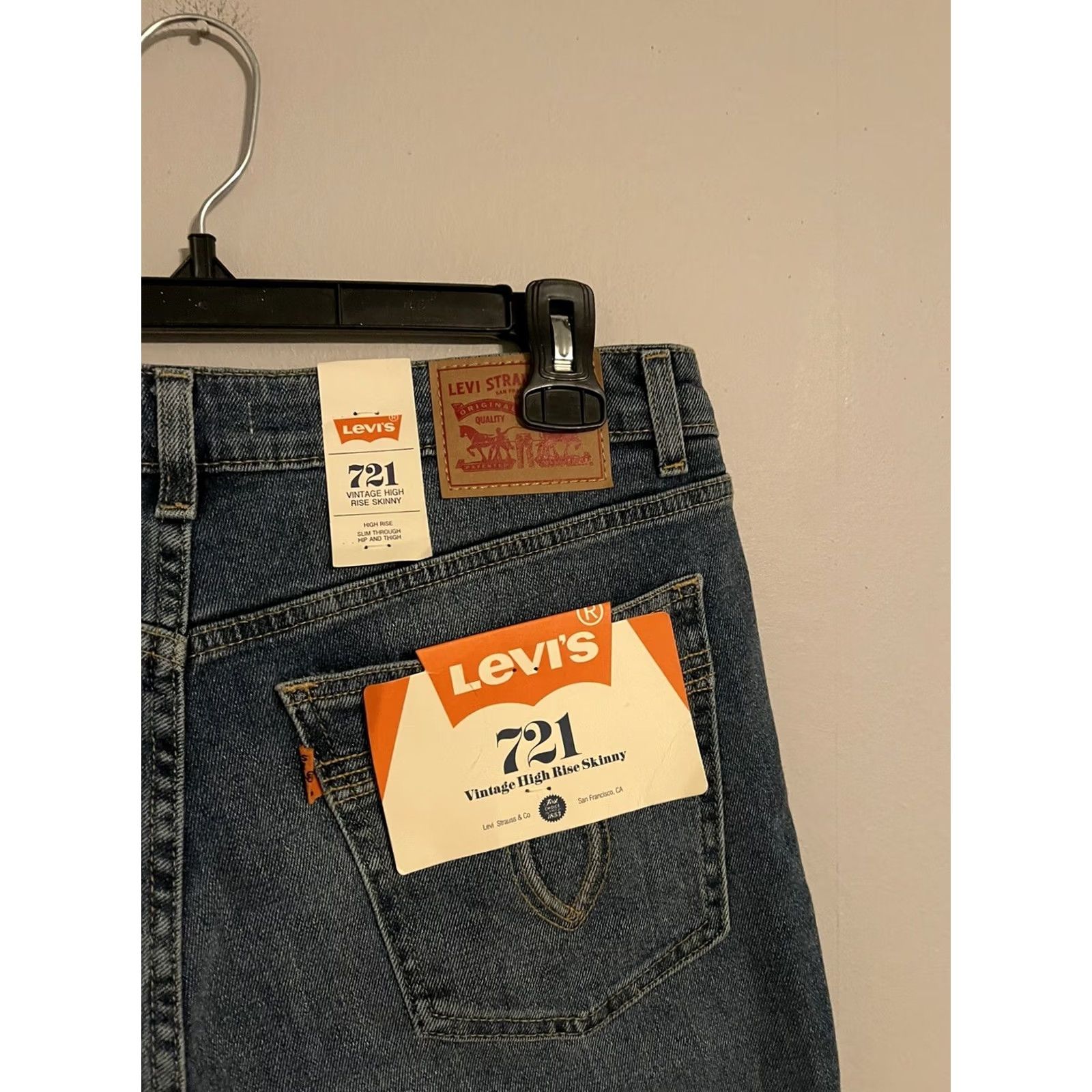 Levi's Levi's 721 Vintage High Rise Skinny Jeans - Women’s 32 - Orange Tab Denim, Blue, Medium Wash, 30" Inseam, 94% Cotton, Slim Fit Size 24" / US 00 / IT 34 - 2 Thumbnail