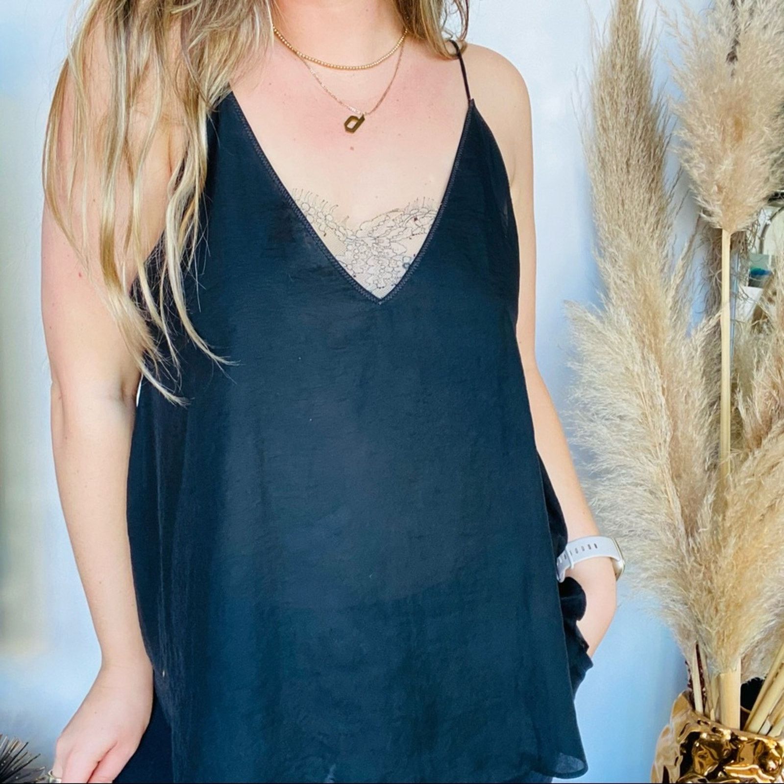 Free People FREE PEOPLE Black Tank Top Camisole Sheer Cream Lace Bandeau Size S / US 4 / IT 40 - 3 Thumbnail
