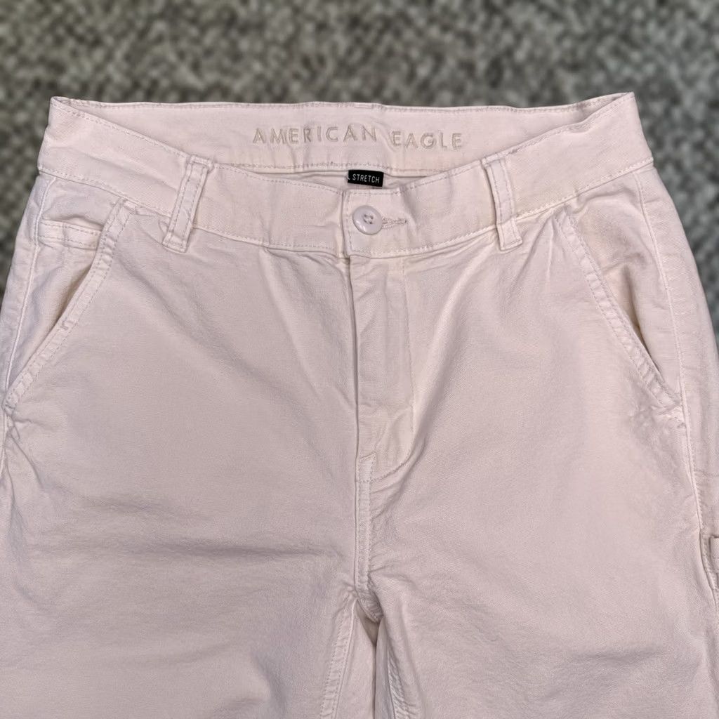 American Eagle Outfitters American Eagle High Rise Straight Pants Womens 0 Regular Beige Stretch Chino Logo City Casual Travel Size 25" / US 0 / IT 36 - 1 Thumbnail