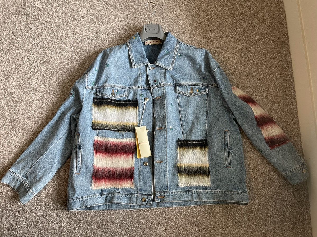 mohair-patched denim jacket