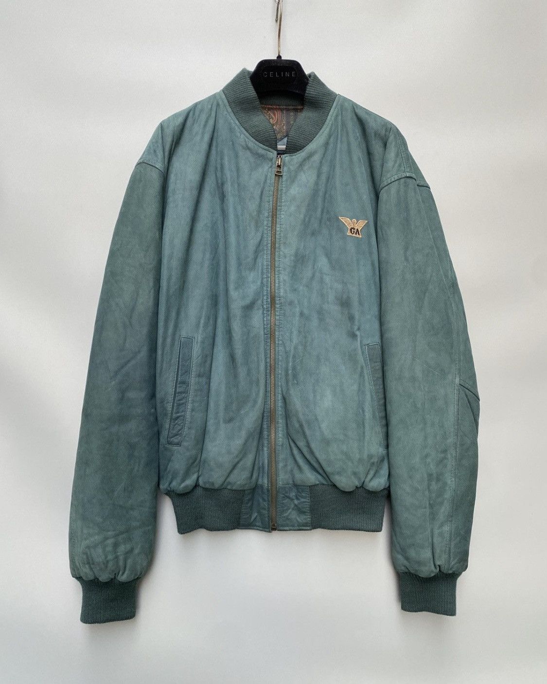 1980s- Giorgio Armani- Embroidered Logo Suede Leather Bomber