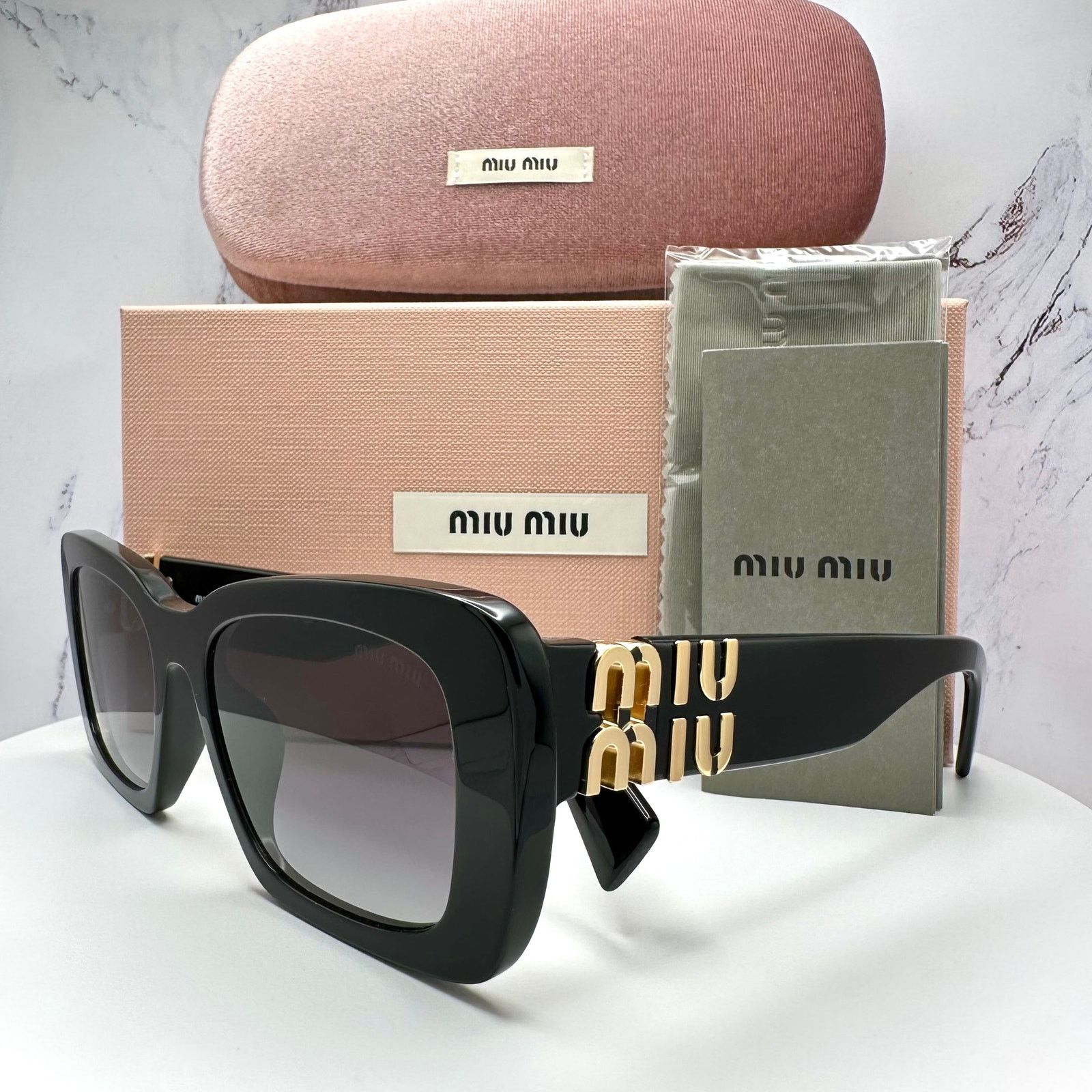 Miu Miu New MIU MIU Sunglasses Black Gold Metal Logo Authentic Size ONE SIZE - 20 Thumbnail