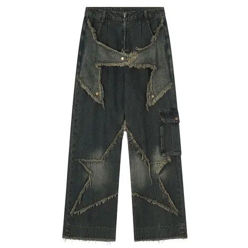 Baggy Jeans Star Patchwork Loose Straight