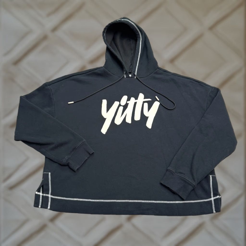 Vintage Yitty Hooded Oversize Spellout Graphic Pullover Sweatshirt Women 1X Black Fleece Logo Zip Mock Neck Casual Streetwear Size XL / US 12-14 / IT 48-50 - 1 Thumbnail