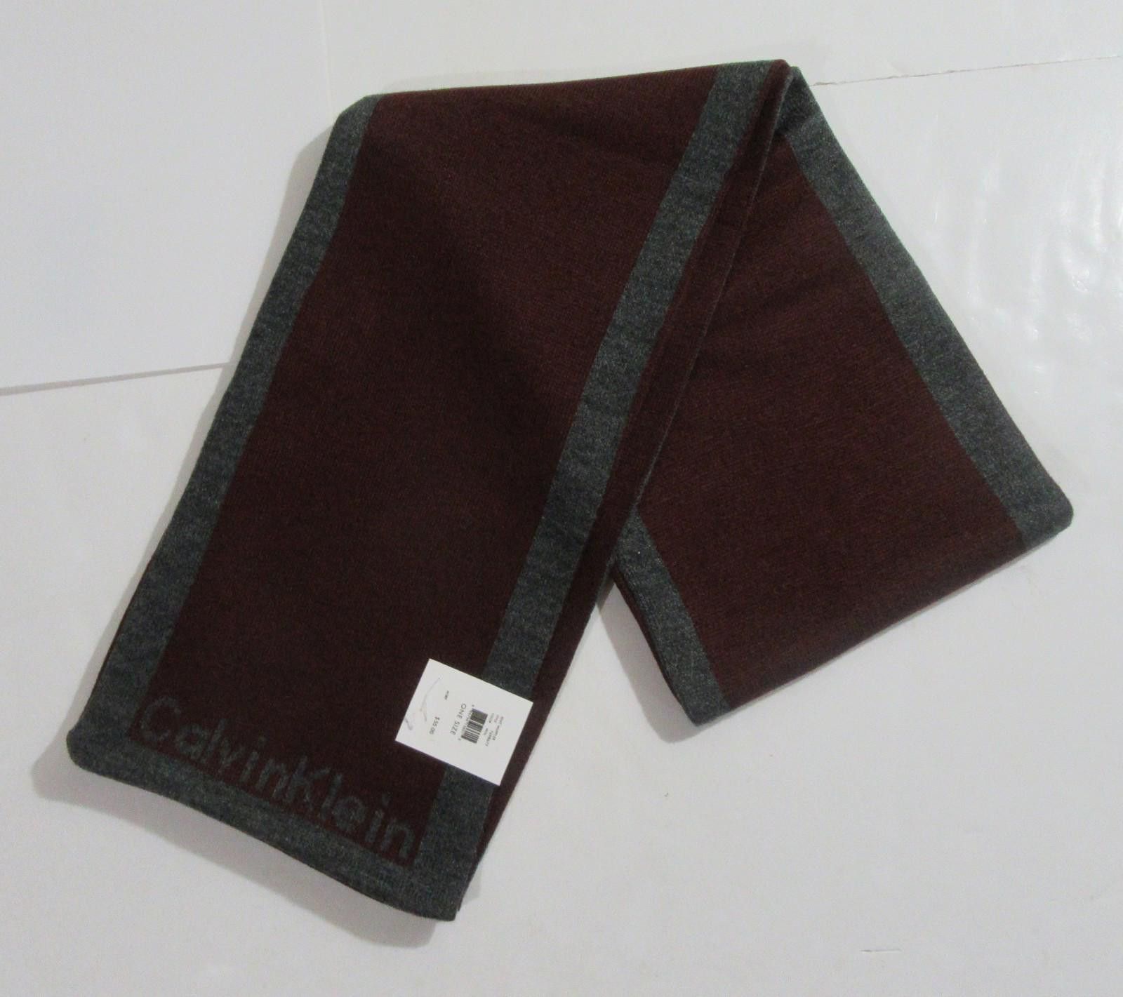 Calvin Klein Calvin Klein Mens Knit Muffler Scarf Wine and Grey NWT Size ONE SIZE - 1 Thumbnail
