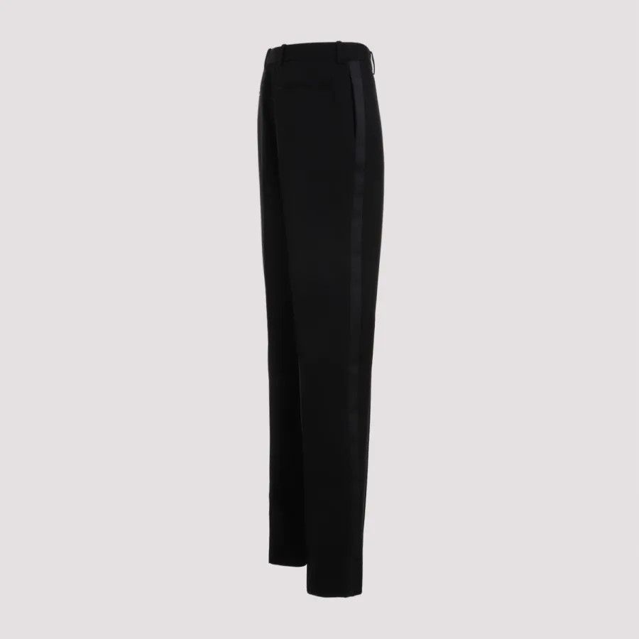 Saint Laurent Paris o1s1wg111124 High-Waisted Tuxedo Pants Grain de Poudre Black Size US 36 / EU 52 - 3 Thumbnail