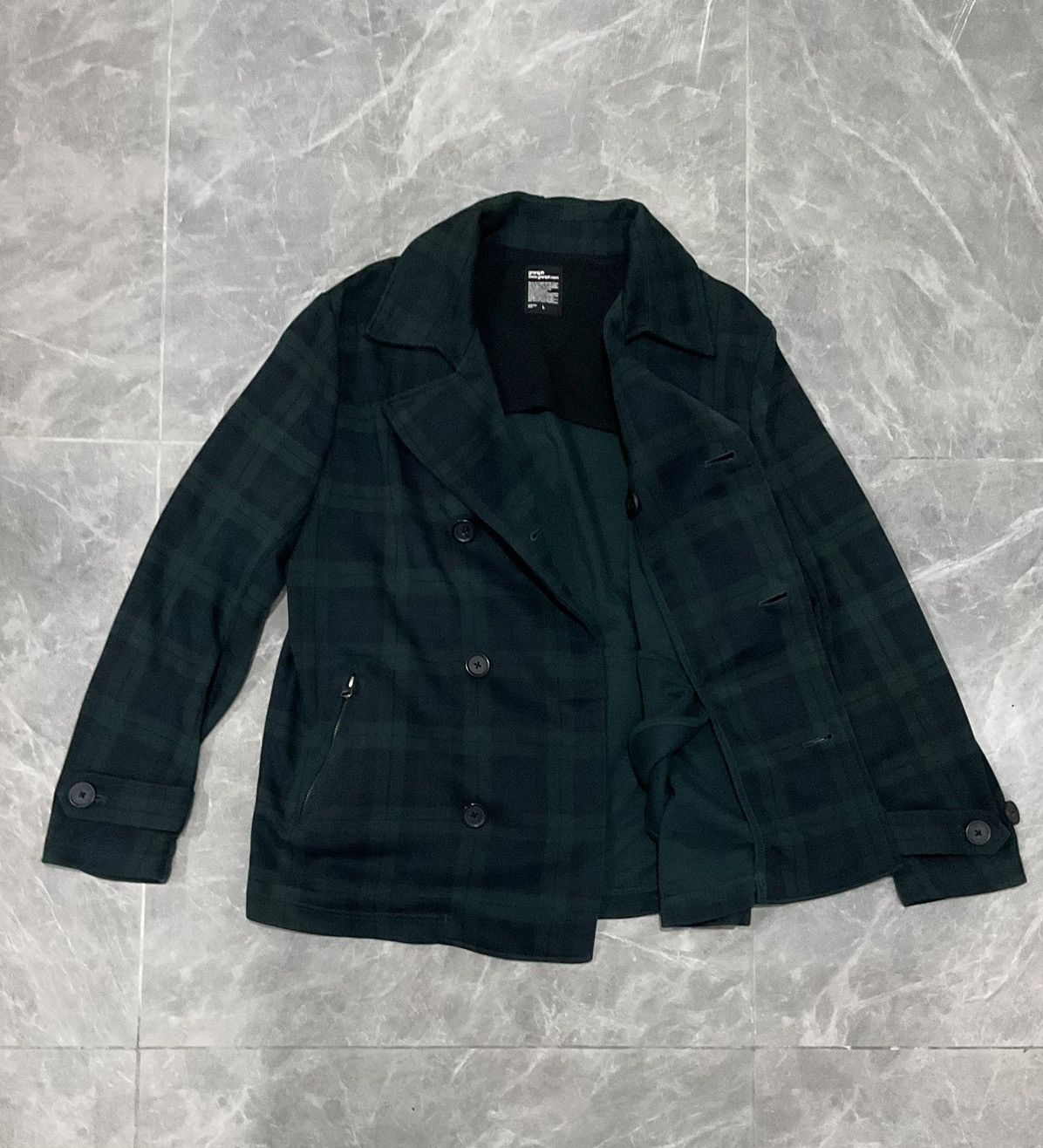 Issey Miyake Wool Peacoat Jacket Navy & Green Size US L / EU 52-54 / 3 - 6 Thumbnail