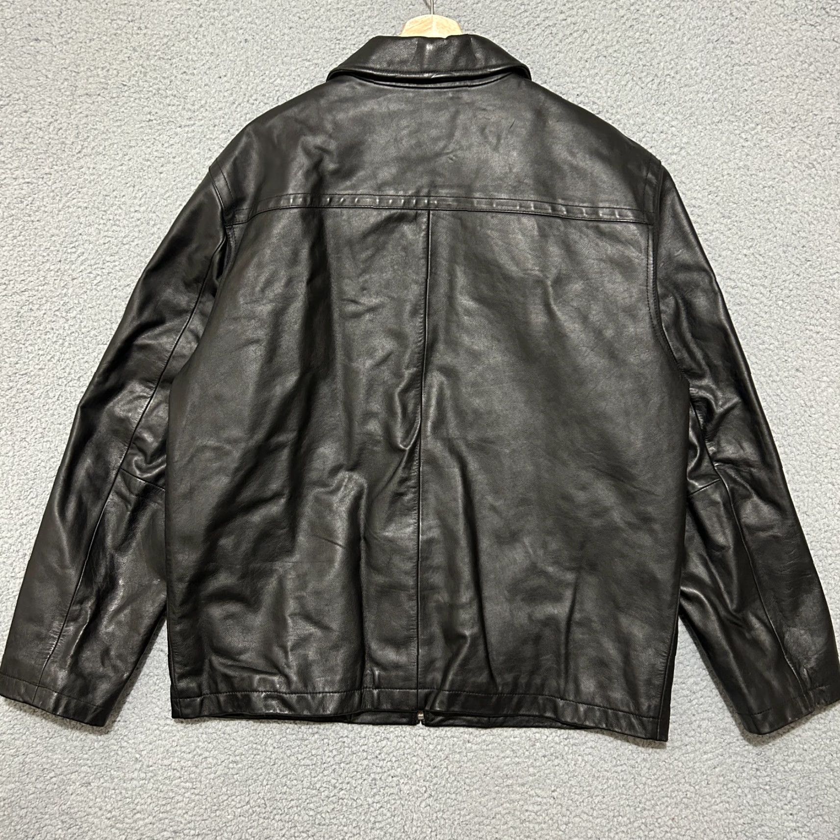 VINTAGE Gap Leather Jacket Men L Black Full Zip Motorcycle Bomber