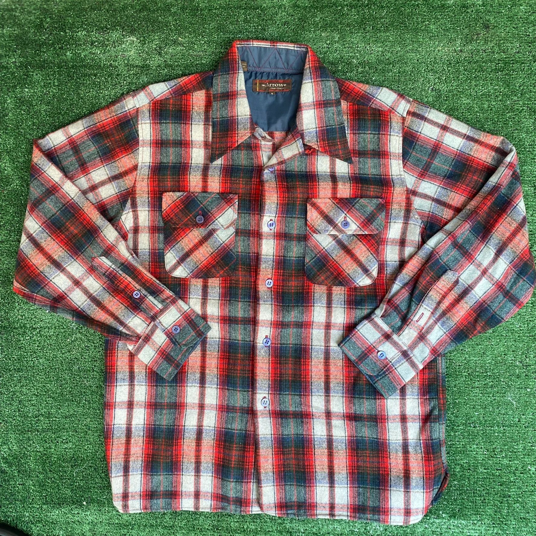 Vintage 80s Plaid Flannel Shirt Grunge Wool Button Up Red