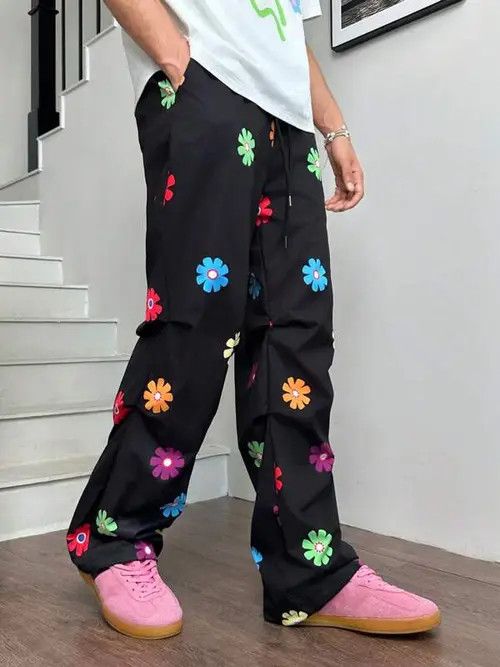 Japanese Brand × Vintage Flowered Loose fit baggy drill y2k CentralCee sweatpants Size US 32 / EU 48 - 1 Thumbnail