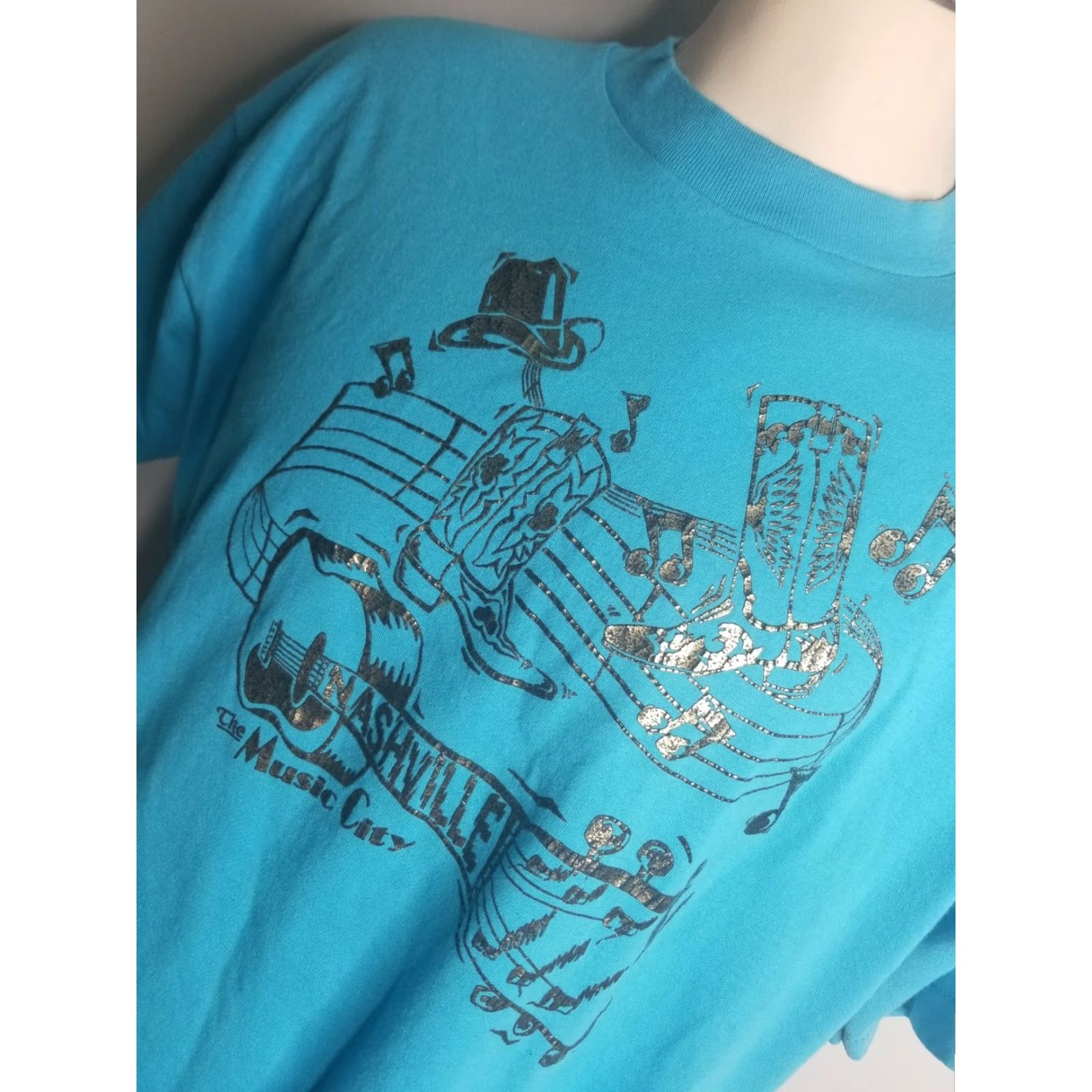 Vintage VINTAGE Nashville TN Music City T Shirt Screen Stars 80s Mens XL Blue Crew Neck Short Sleeve Solid Vintage Beats Mens Size US XL / EU 56 / 4 - 2 Thumbnail