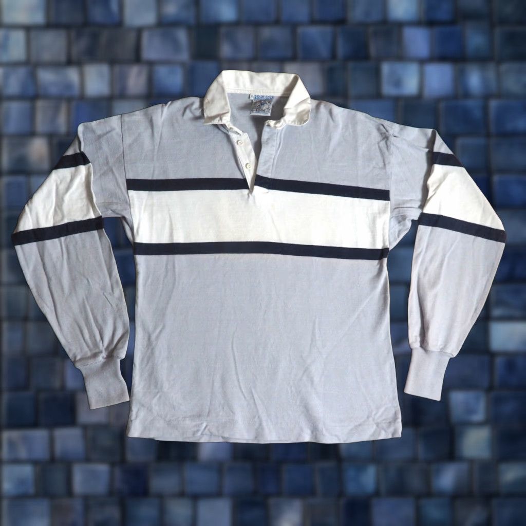 Lands' End VTG Lands' End Rugby Polo Shirt L/S Gray White Stripe USA 80s 90s Cotton XL Men Size US XL / EU 56 / 4 - 1 Thumbnail
