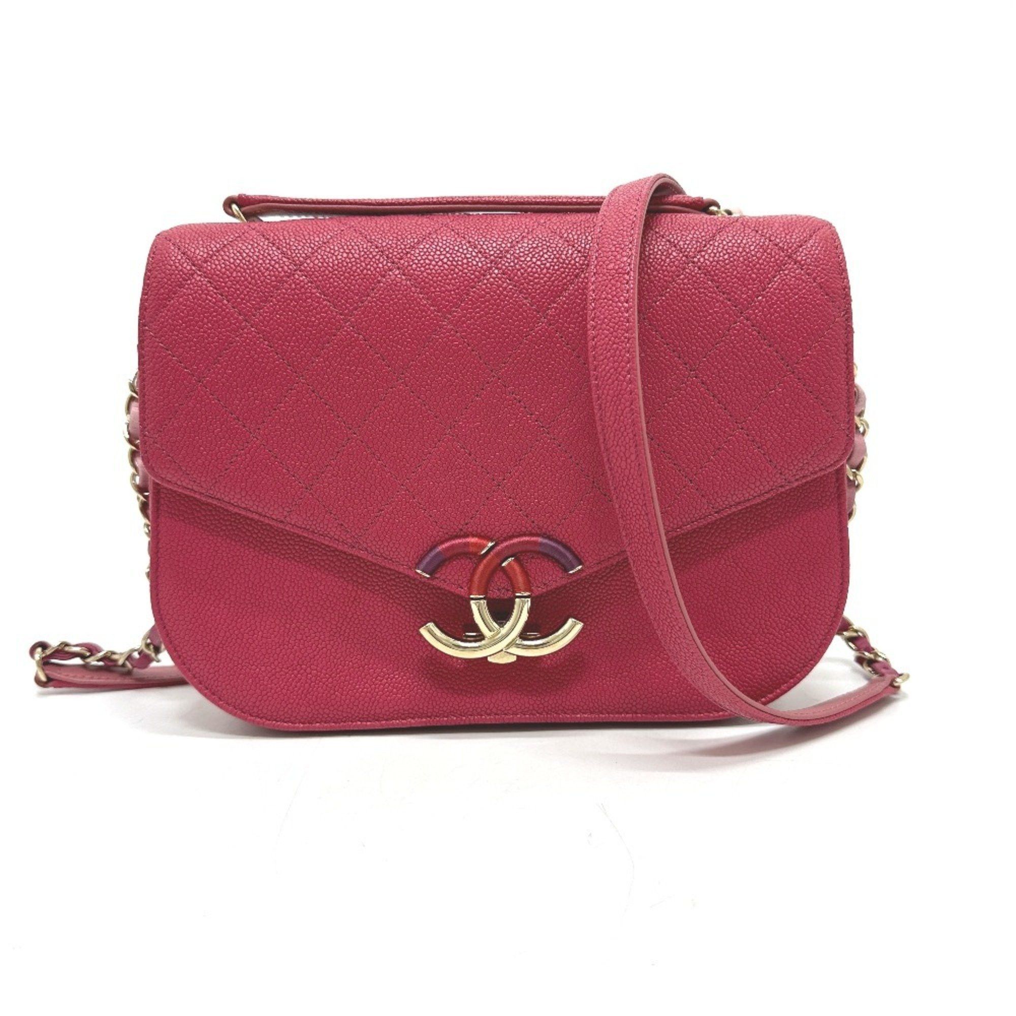 CHANEL Coco Mark CC Coil 2-Way Chain Shoulder Bag in Caviar Skin Women's Pink