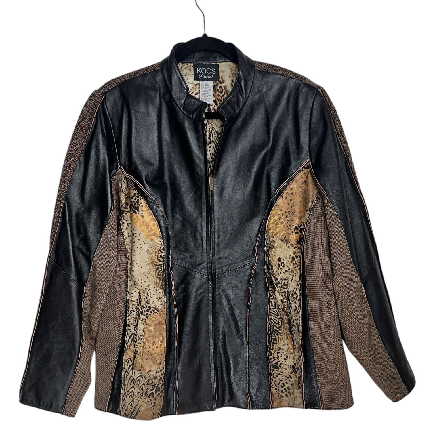 Designer Koos of Course Womens Leather Tweed Mix Media Jacket with An Size XXL / US 16-18 / IT 52-54 - 10 Thumbnail
