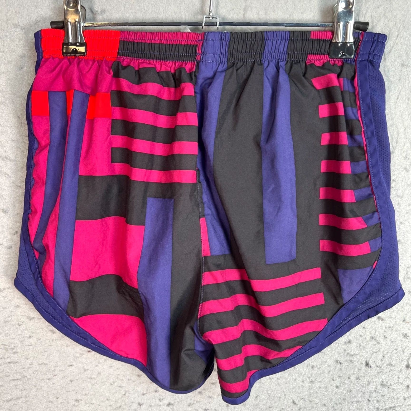 Nike Nike Dri-Fit Womens XS Running Shorts Pink/Black/Blue Striped Pattern, Athletic, Activewear, Drawstring, 3in Inseam, Polyester, Regular, Womens Size 26" / US 2 / IT 38 - 2 Thumbnail