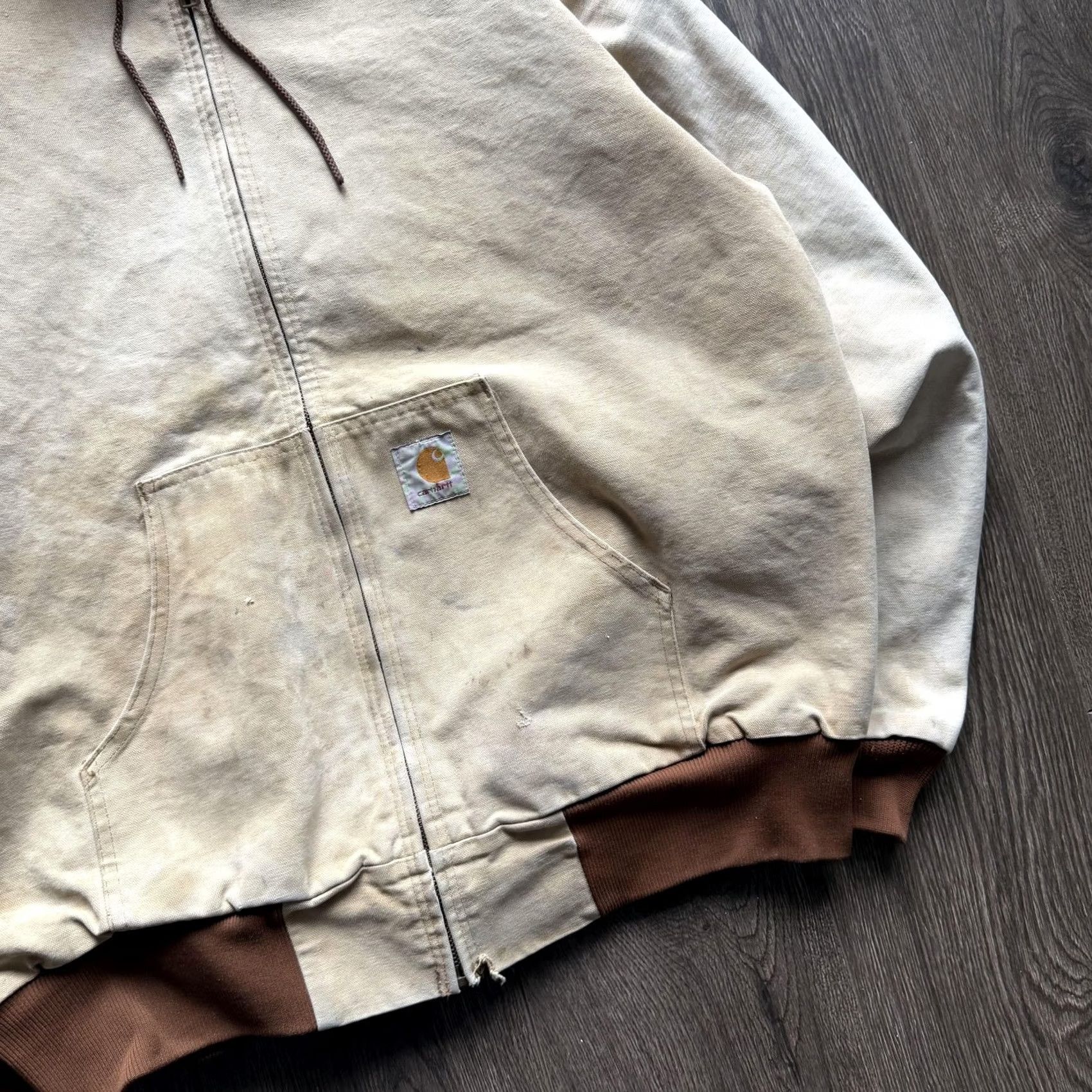 Carhartt VINTAGE Carhartt Jacket Mens Large Beige Duck Canvas Hooded Bomber Zip Front Workwear Insulated Lined Pockets Size US L / EU 52-54 / 3 - 3 Thumbnail