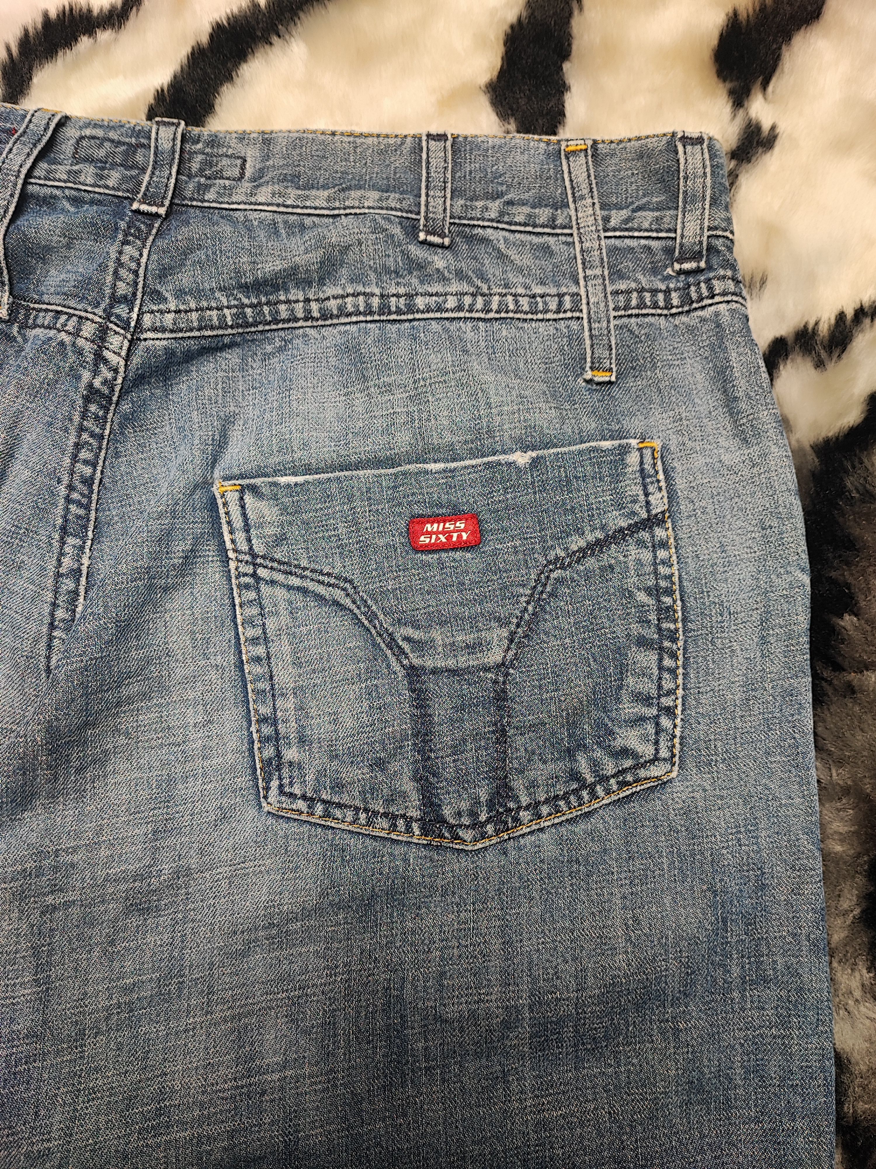 Jean Miss Sixty Bootcut Vintage Washed Flared Jeans Y2K Size 31" - 17 Thumbnail