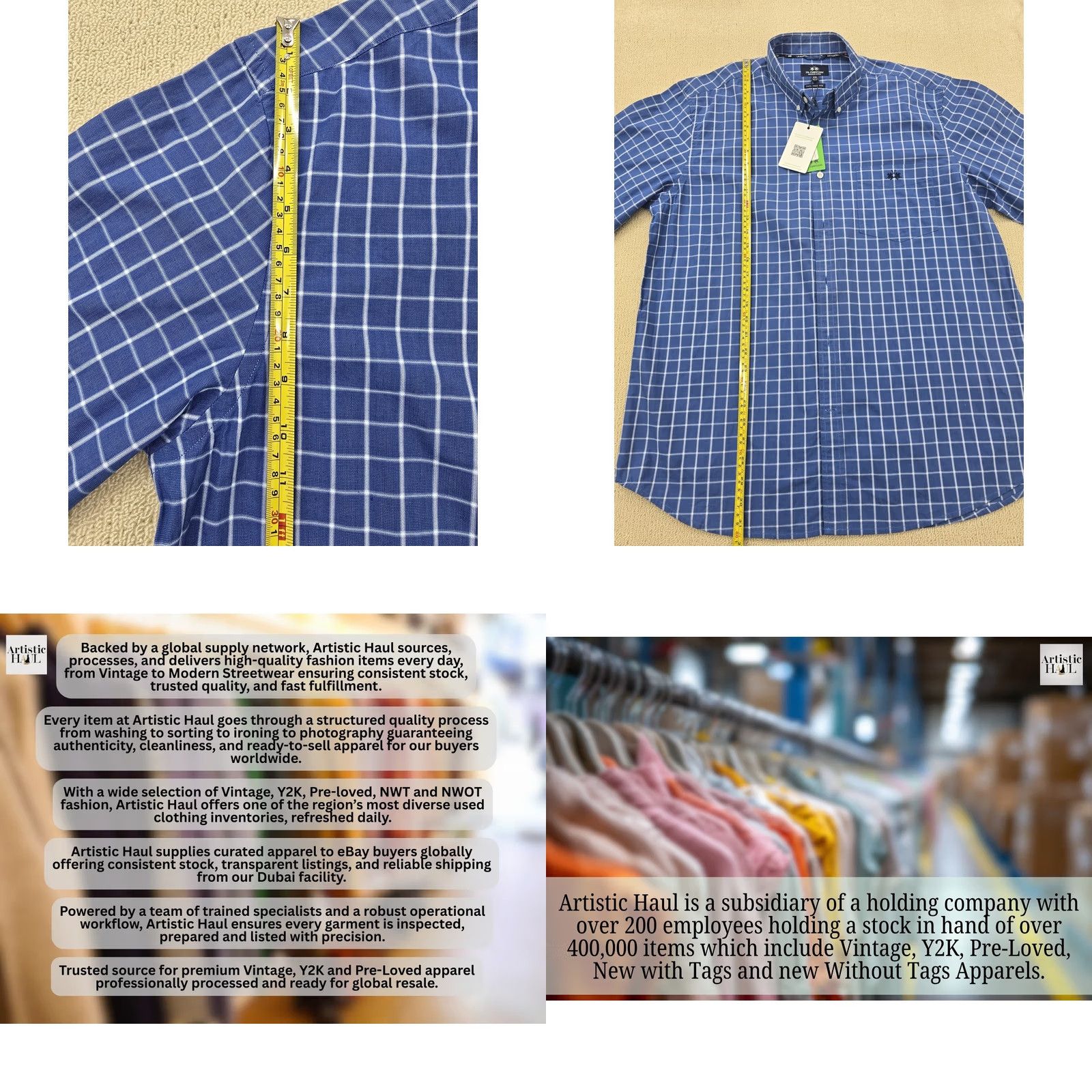 La Martina La Martina Mens XXL Blue Checked Cotton Dress Shirt Tailored Long Sleeve Size 48R - 8 Thumbnail