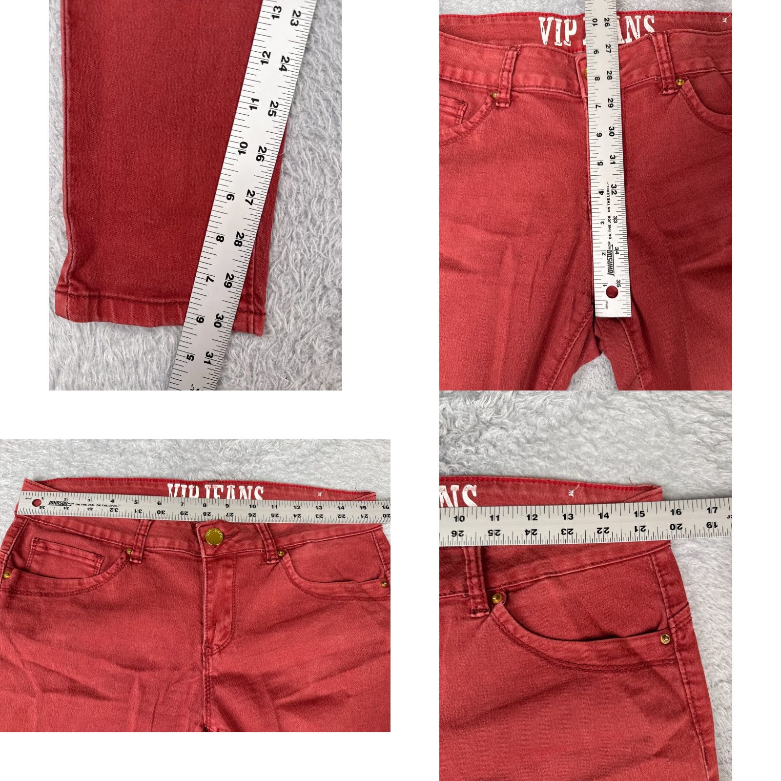 Vintage VIP Jeans Red Denim Skinny Jeans Womens 31x31 Mid Rise Cotton Blend Stretch 11 Regular 5-Pocket Distressed Buttons Vintage No Size 32" / US 10 / IT 46 - 8 Thumbnail
