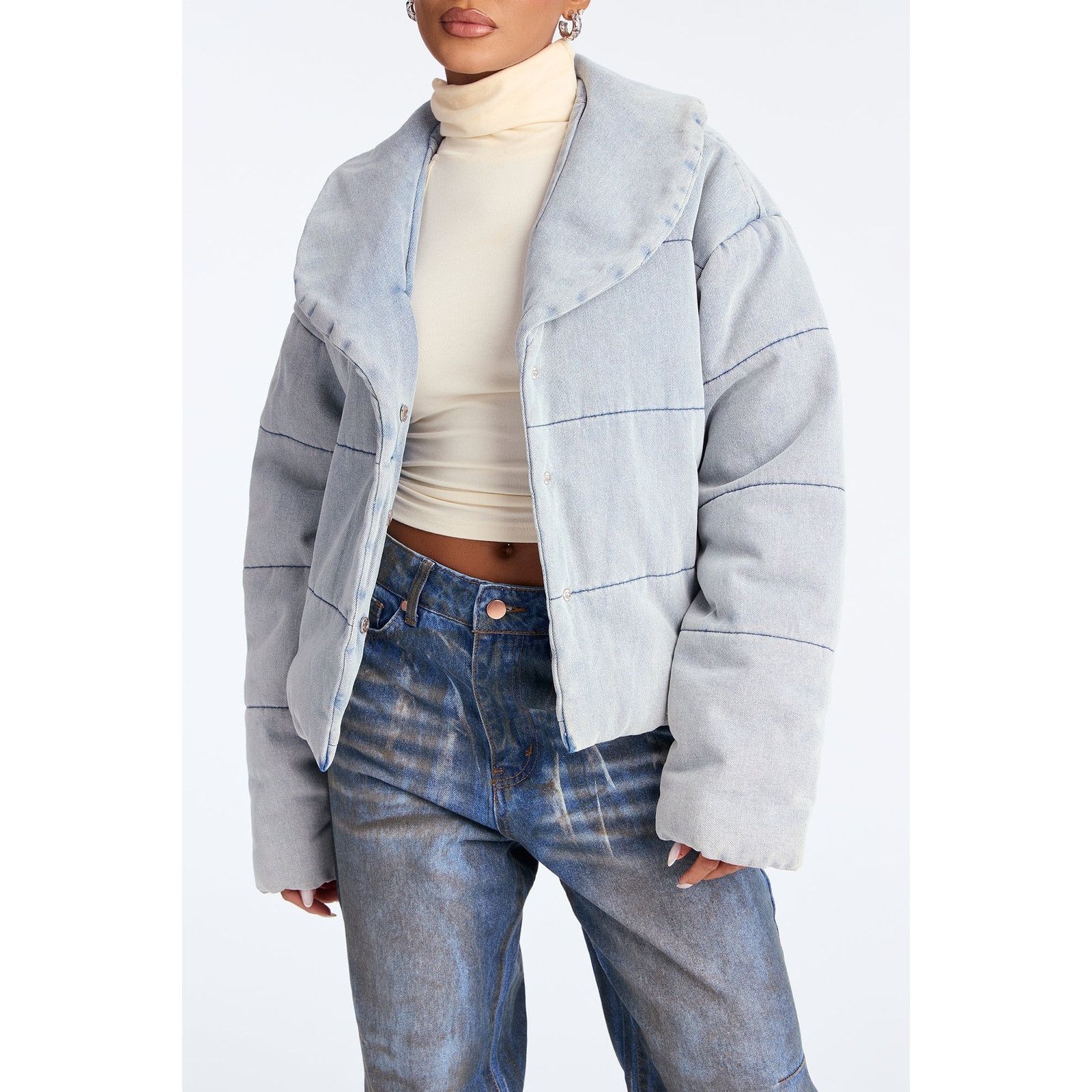 Other Ice Queen Denim Puffer Jacket - Light Wash - Size L Size L / US 10 / IT 46 - 3 Thumbnail
