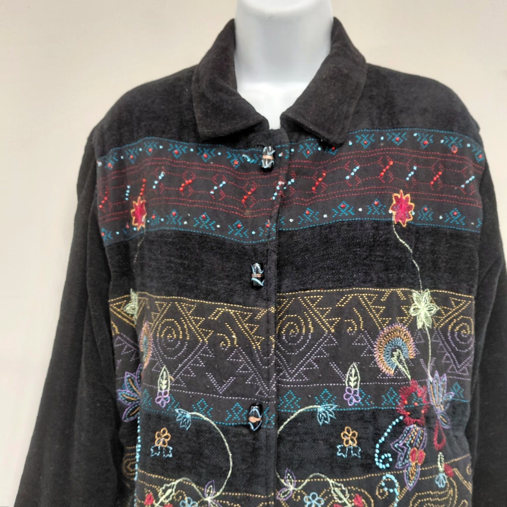 Vintage White Stag Floral Embroidered Jacket Women's L Black Beaded Tapestry 90s Bohemian Size L / US 10 / IT 46 - 4 Thumbnail