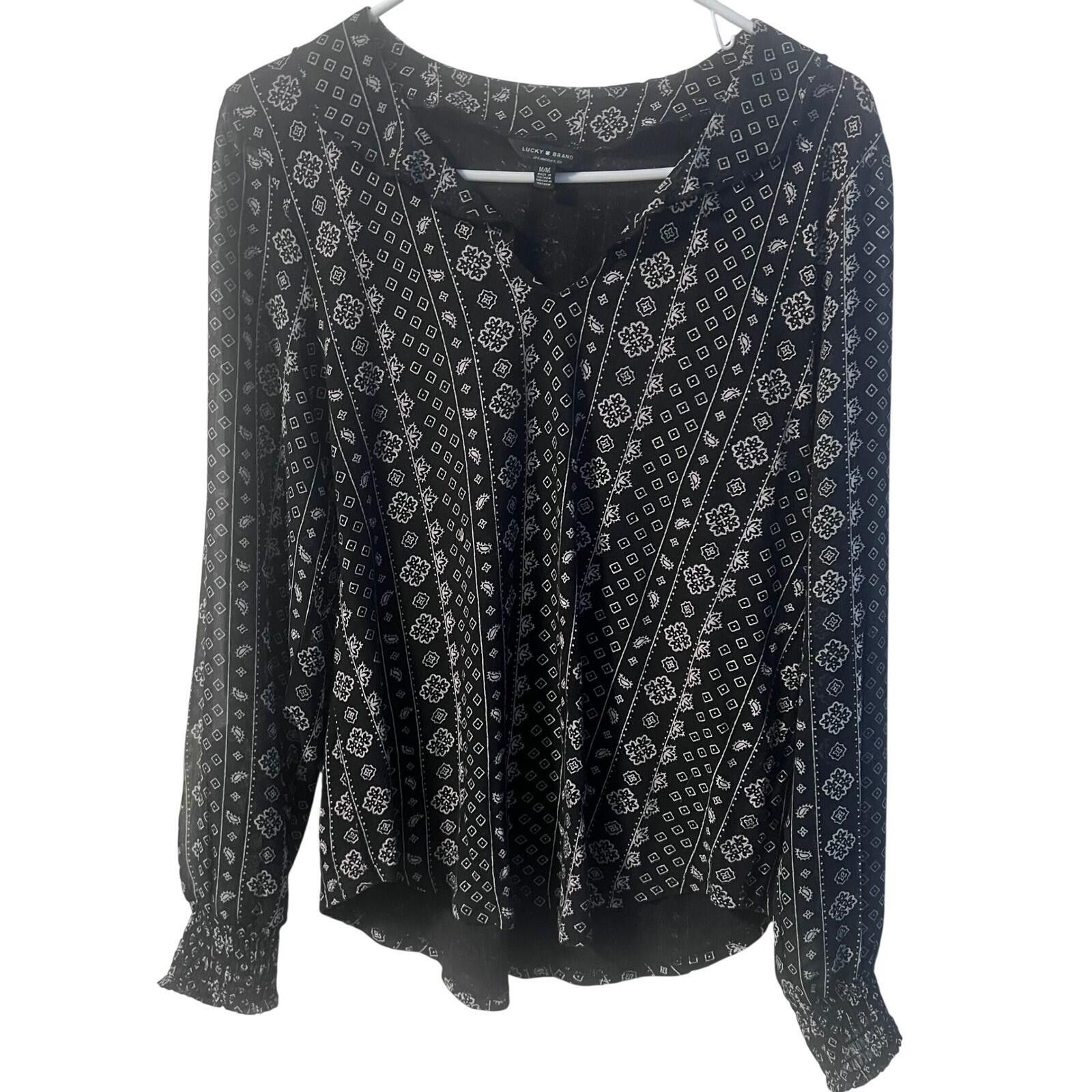 Lucky Brand Lucky Womens Black White Paisley Long Sleeve Blouse Size M Size M / US 6-8 / IT 42-44 - 1 Thumbnail