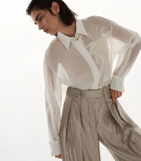 Brunello Cucinelli o1w1db10825 Blouse in White Size XL / US 12-14 / IT 48-50 - 4 Thumbnail