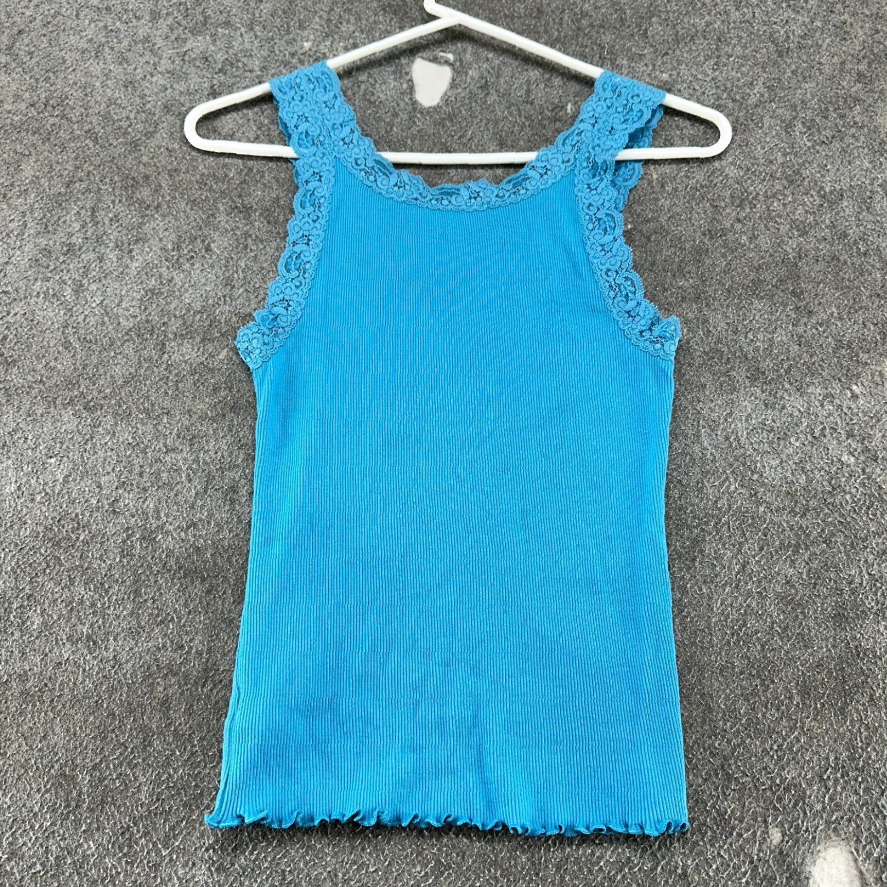 Jones New York VINTAGE Jones Wear Top Womens M Blue Knit Cotton Sleeveless Cami Tank Ribbed Lace Shirt Camisole 90s Dog Funny Size M / US 6-8 / IT 42-44 - 3 Thumbnail