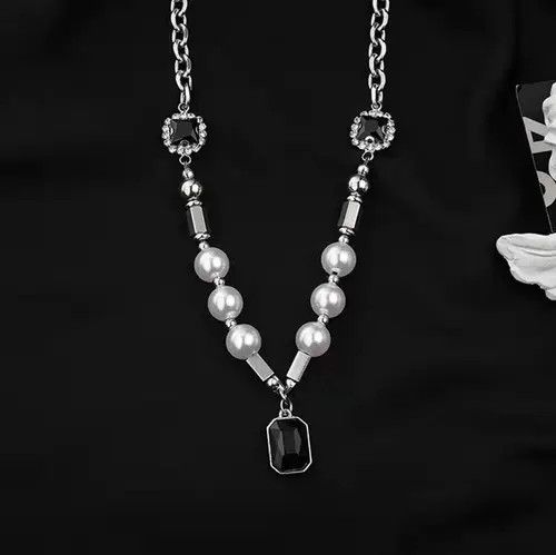 VIBE Black Rhinestone Pendant Pearl Necklace Size ONE SIZE - 2 Thumbnail