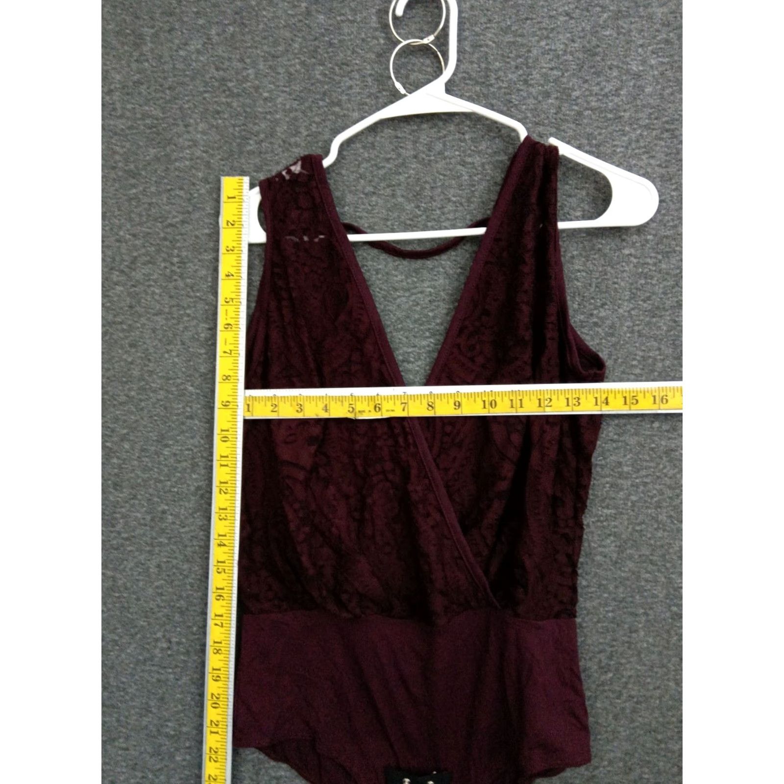 Vintage MAGIA Bodysuit Shirt Women M Dark Red Wine Lace V-Neck Overlap One Size Fits Everybody" Size ONE SIZE - 4 Thumbnail