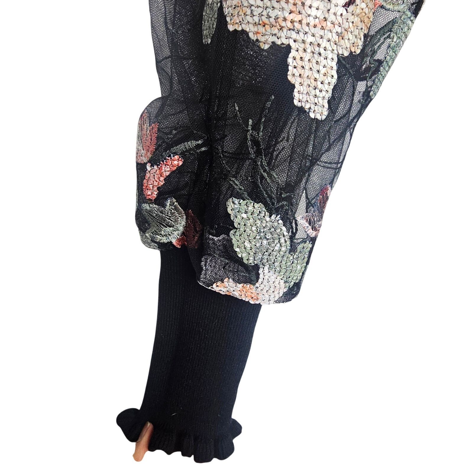 Pedro Garcia Gracia Floral Applique Mesh Sleeves Ruffle Neck Sweater S Size S / US 4 / IT 40 - 4 Thumbnail