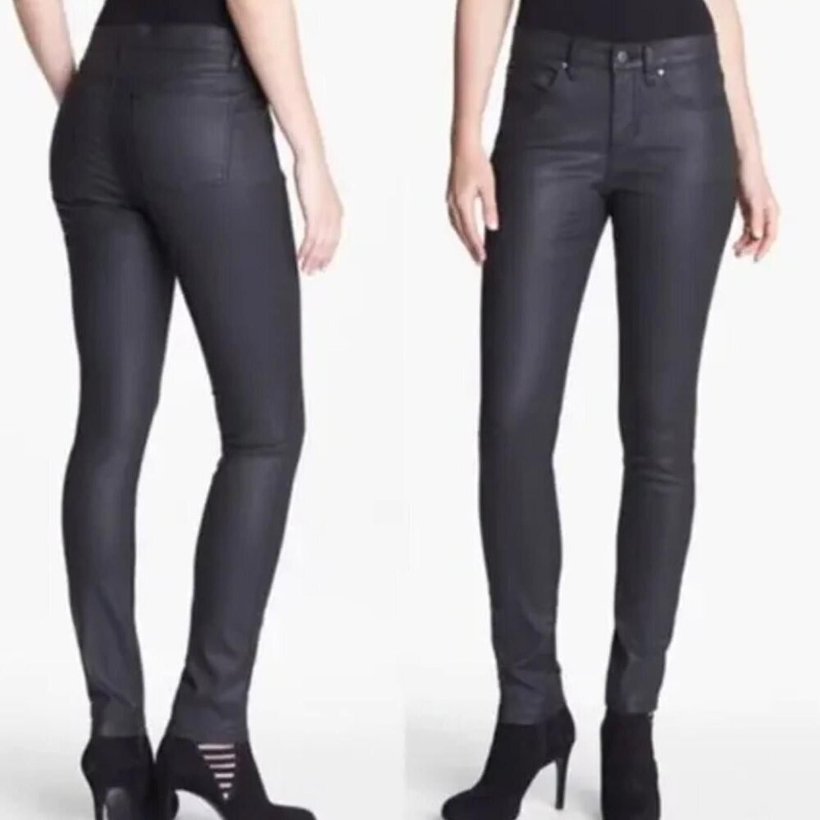 Eileen Fisher Eileen Fisher Black Wax Coated Skinny Pants 6 Mid Rise AS-IS Size 28" / US 6 / IT 42 - 1 Thumbnail