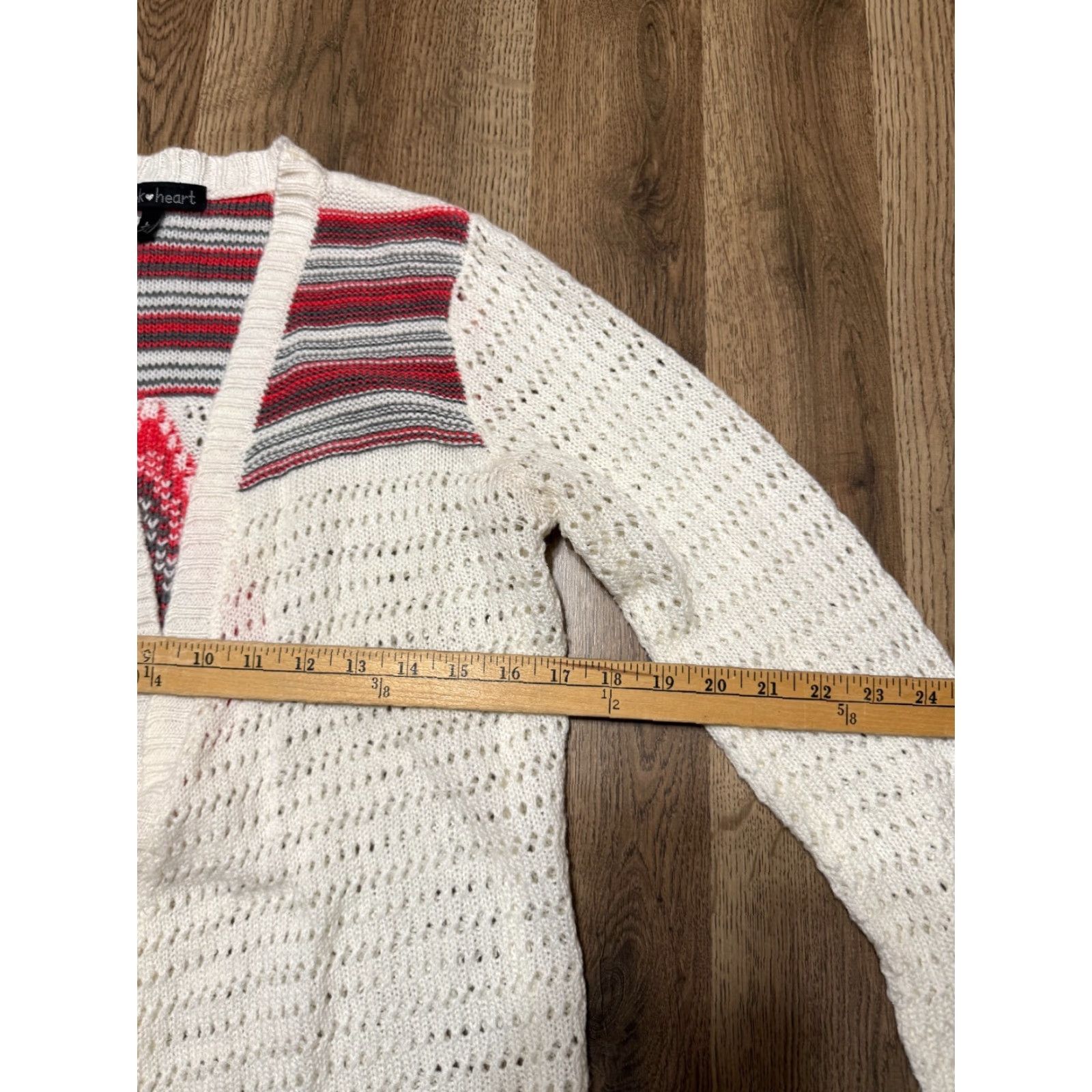 Vintage Derek Heart Women's Sweater Large White Red Grey Long Sleeve Open Cardigan Knit Size L / US 10 / IT 46 - 6 Thumbnail