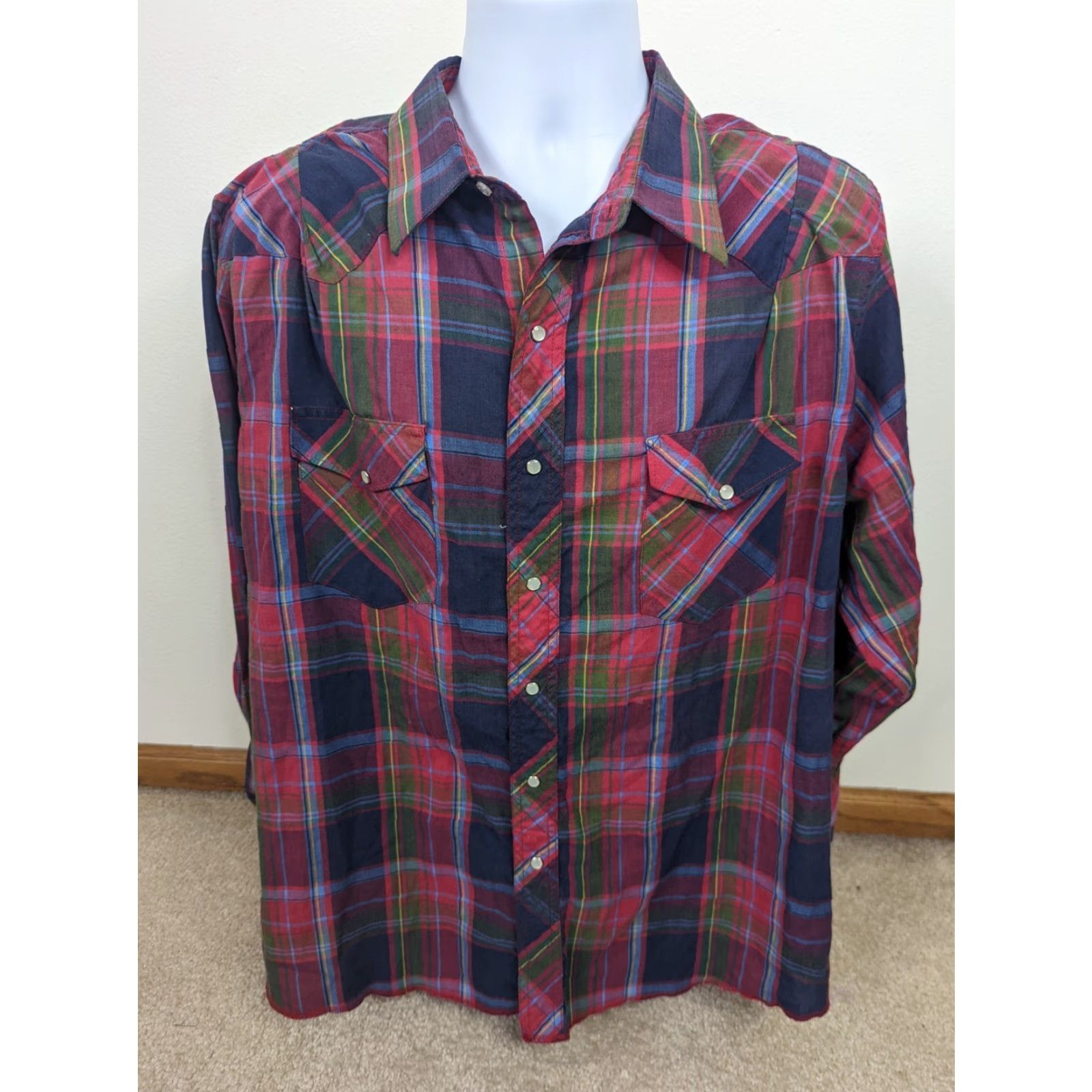 Wrangler Wrangler Western Shirt Long Sleeve Button Down Pearl Snap Plaid XL T2F Mens Shirt Size US XL / EU 56 / 4 - 2 Thumbnail