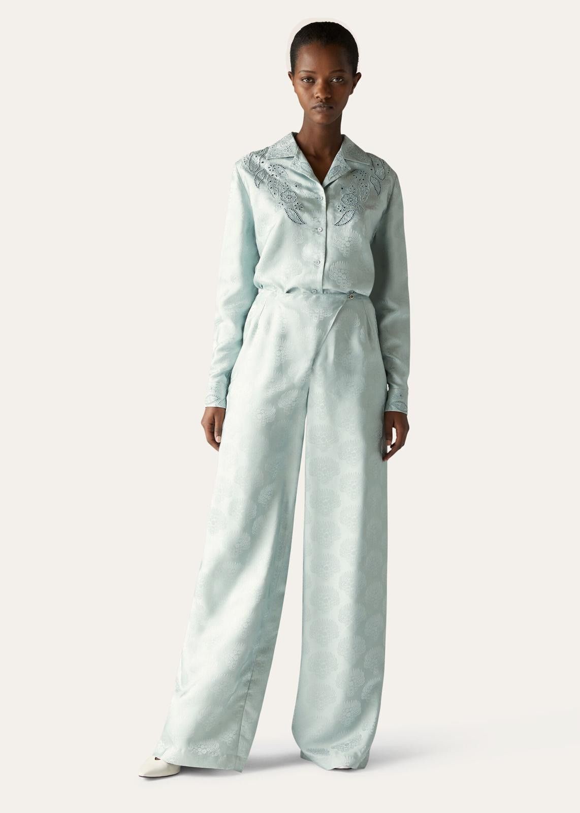 Loro Piana o1srvl11e1224 Silk Jacquard Trouser in Light Blue Size 30" / US 8 / IT 44 - 5 Thumbnail