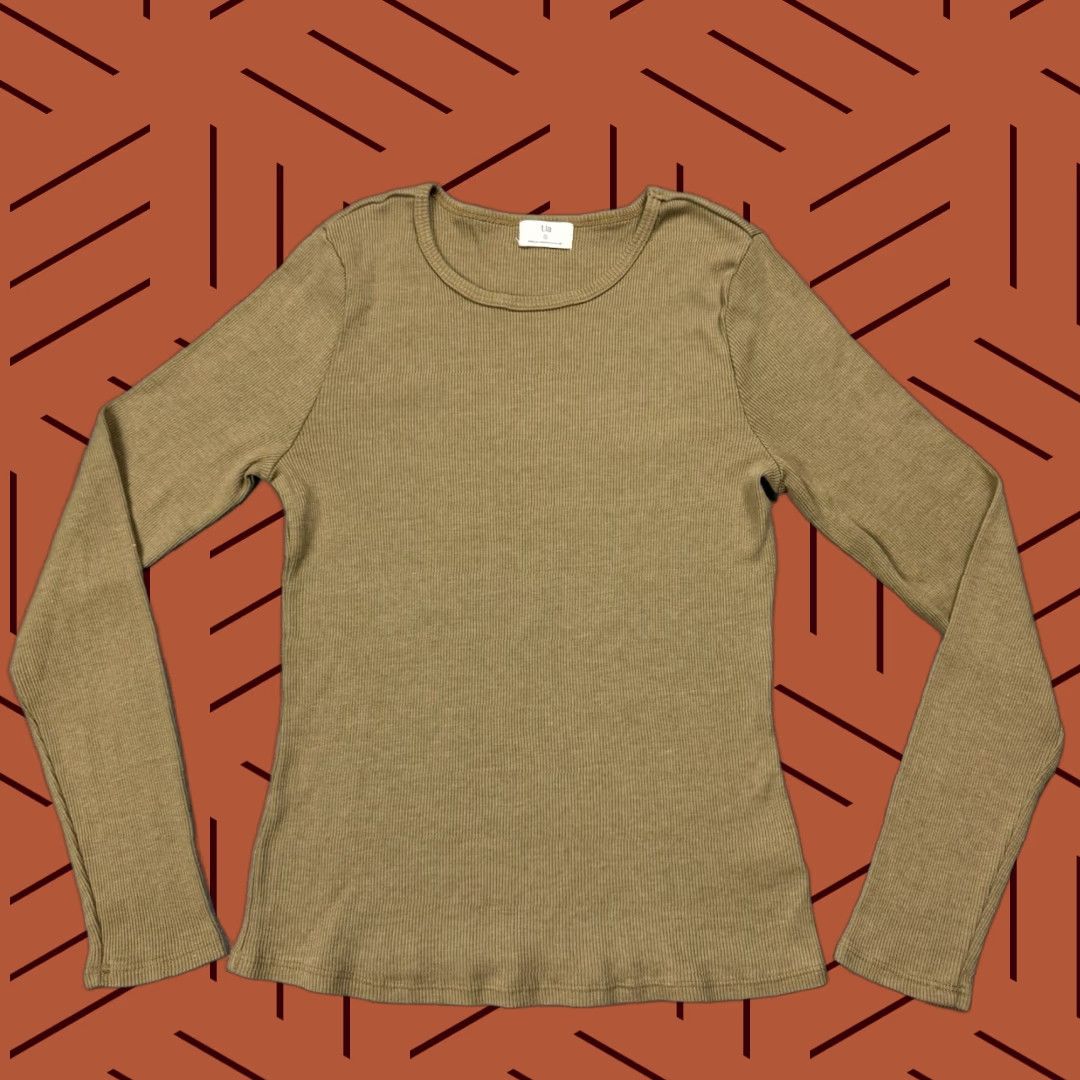 Anthropologie T.La by Anthropologie WOMEN'S Moss Long Sleeve Classic Ribbed Top L Shirt Size L / US 10 / IT 46 - 1 Thumbnail