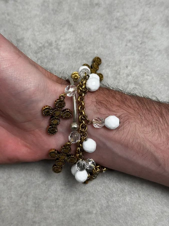 Dolce & Gabbana 2000s Dolce & Gabbana Gold Metal Pearl Charm Bracelet Size ONE SIZE - 4 Thumbnail