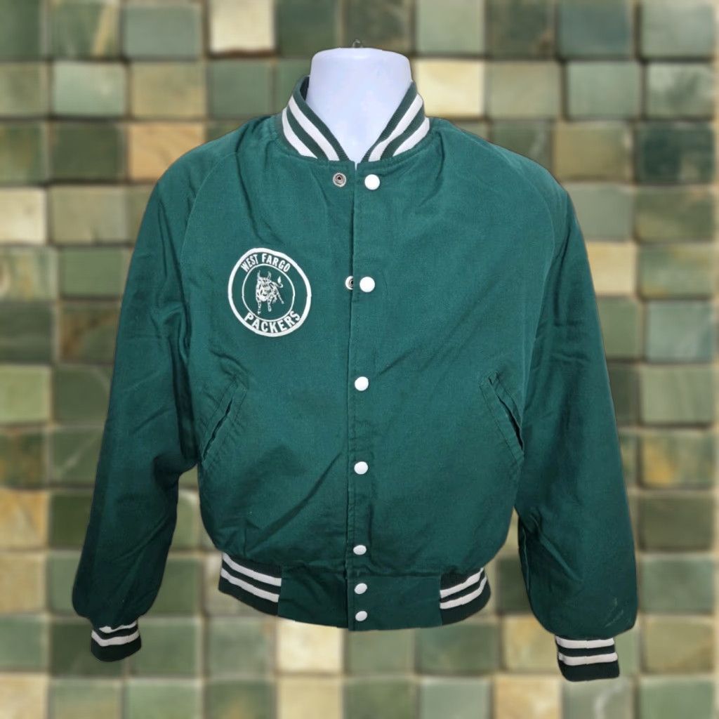 Vintage VINTAGE Varsity Bomber Jacket West Fargo Green Packers Cotton Unisex Small 40 Size US S / EU 44-46 / 1 - 1 Thumbnail