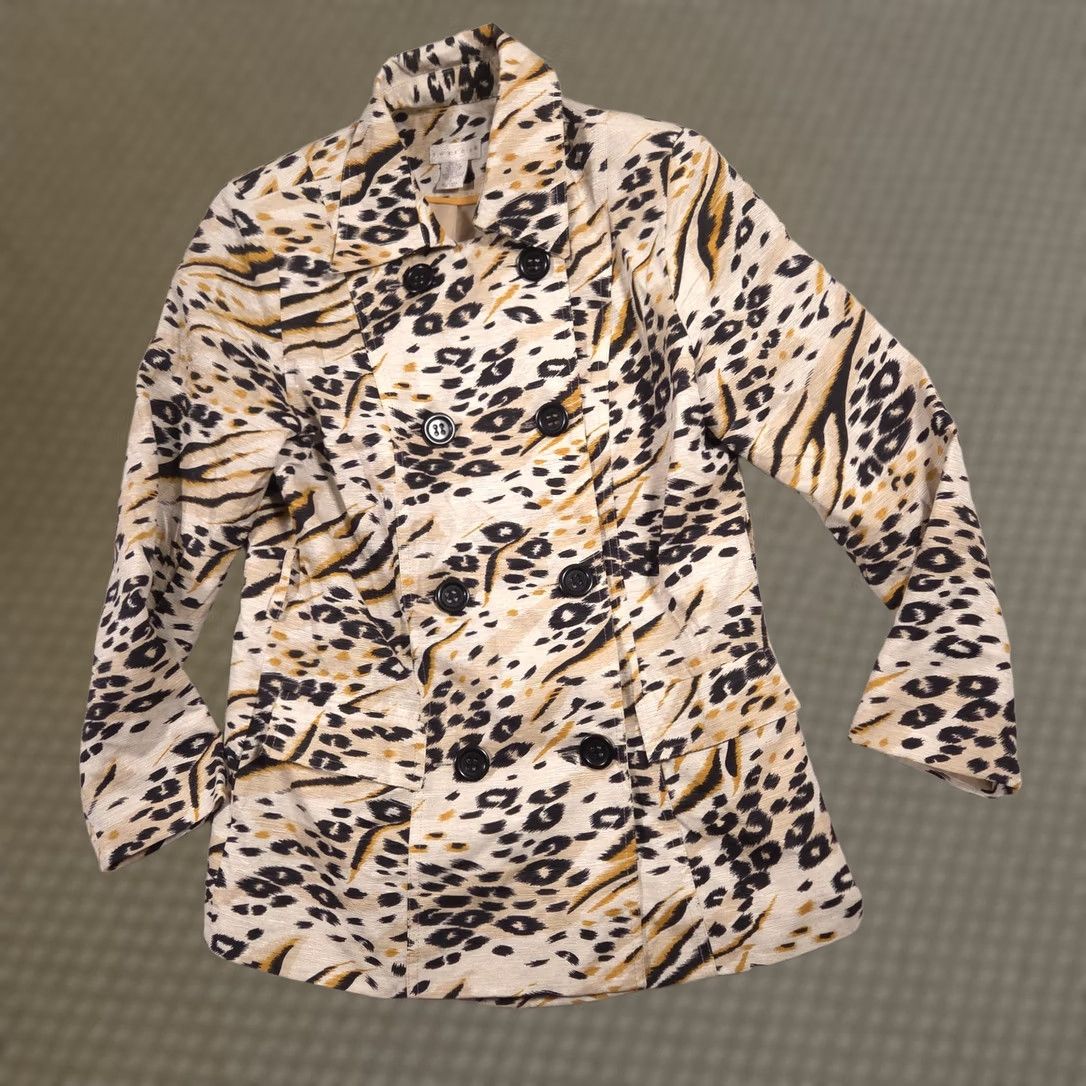 Vintage Tweeds Coat Womens S Beige Leopard Print Trench Button Front Silk Blend Size S / US 4 / IT 40 - 1 Thumbnail
