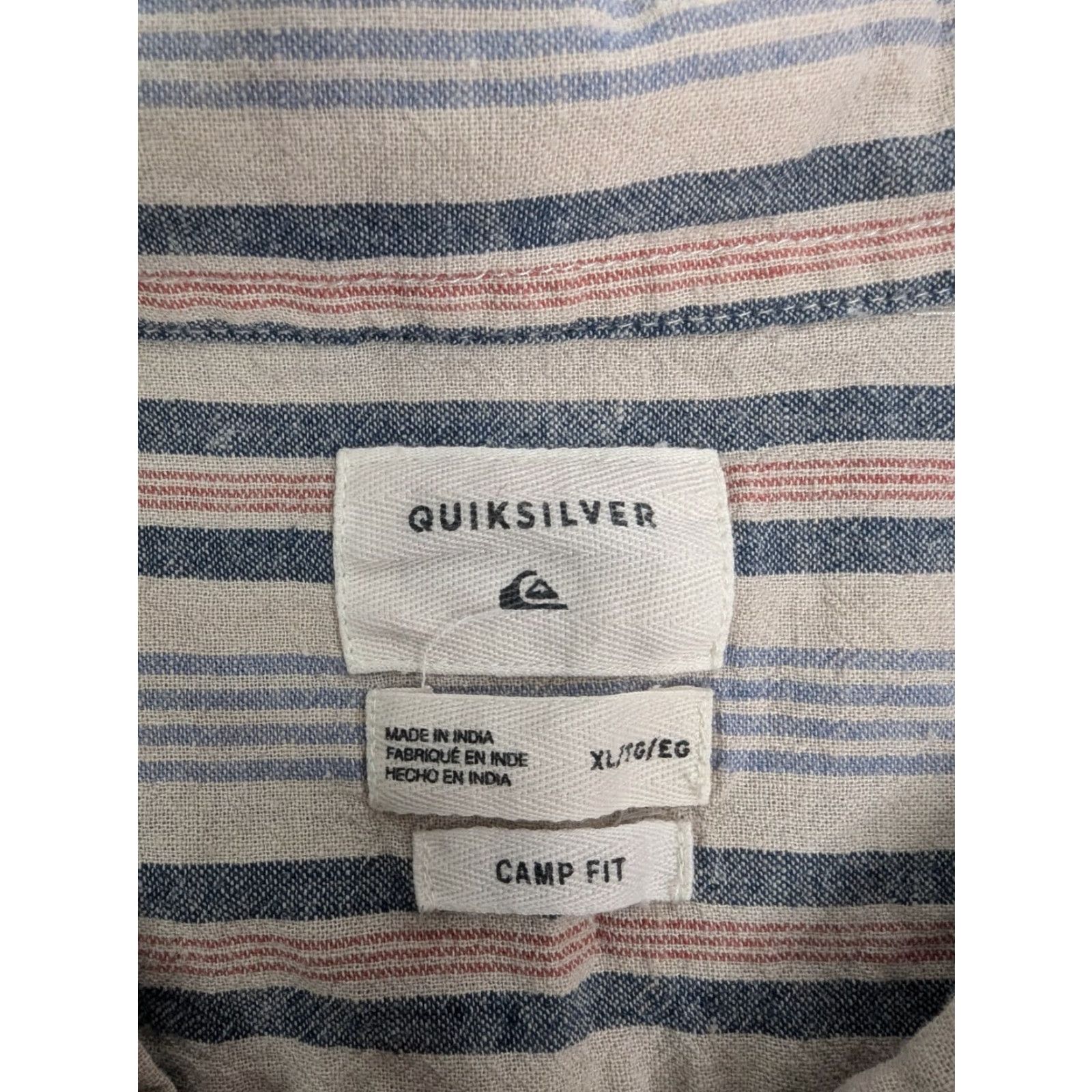 Quiksilver Quiksilver Camp Fit Coconut Dingo Stripe Shirt Men's XL Hawaiian Aloha Hemp Beach Classic Luau Pattern Striped Short Sleeve Button-Up Size US XL / EU 56 / 4 - 6 Thumbnail