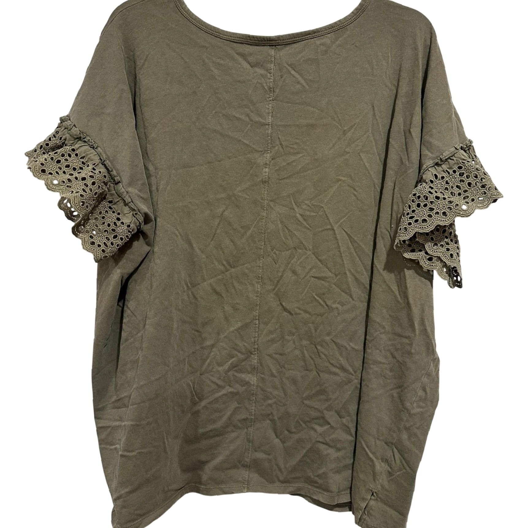 Vintage VINTAGE? No. (Omit) A New Approach Green a.n.a Lace Trim 2XL Short Sleeve T-Shirt Flutter Sleeve Round Neck Casual Boho Cottagecore Fairy Womens Size XXL / US 16-18 / IT 52-54 - 6 Thumbnail
