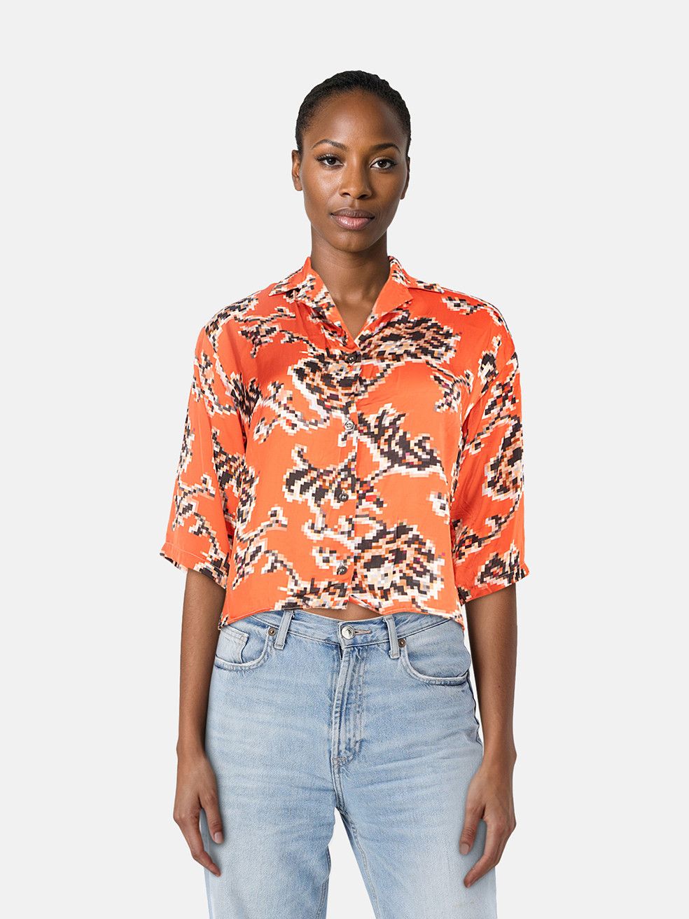 Dries Van Noten Orange Pixel Pattern Blouse Size XS / US 0-2 / IT 36-38 - 1 Thumbnail