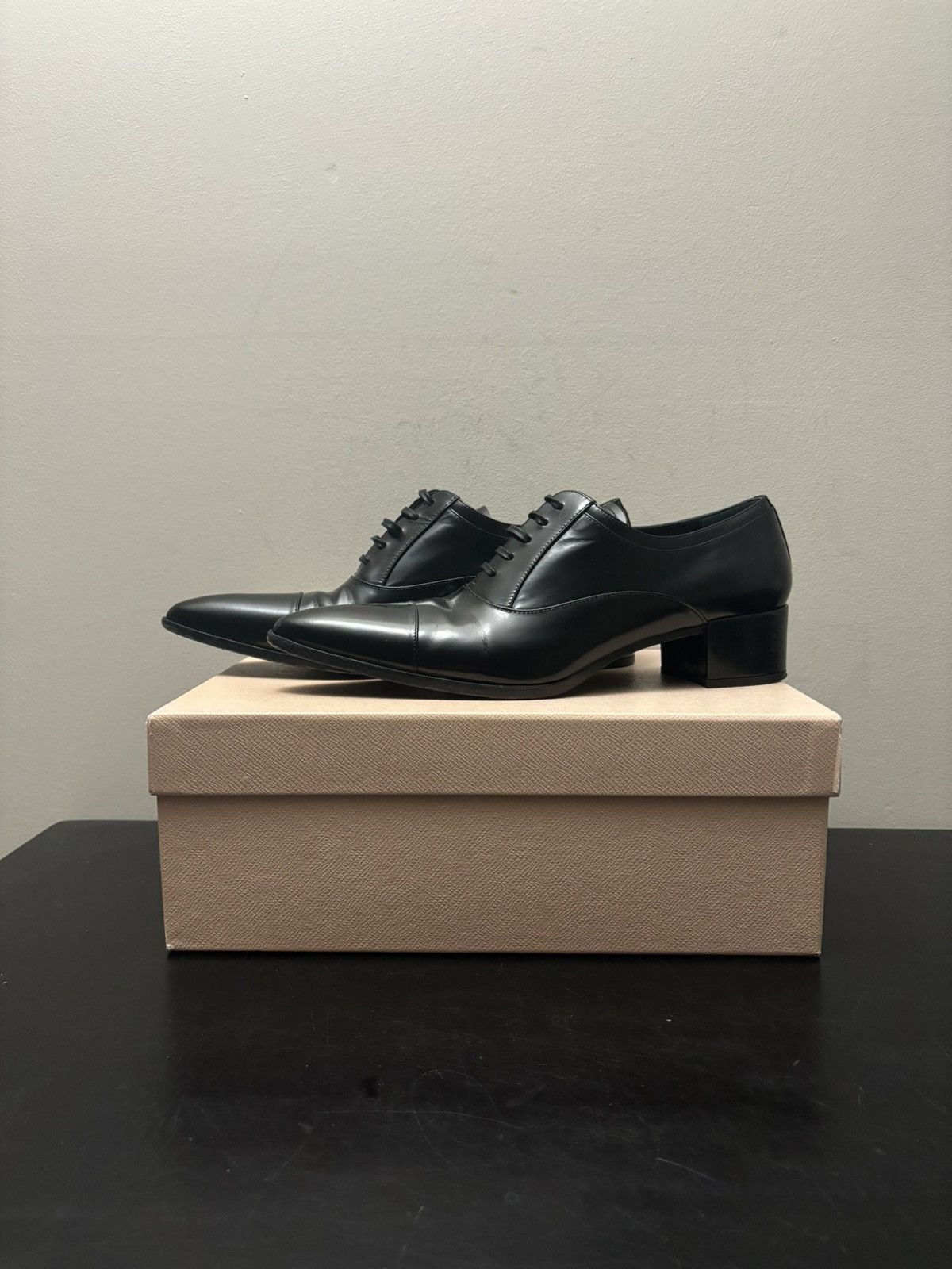 Prada Prada Heeled Derby Leather Loafer Black Size US 7.5 / IT 37.5 - 1 Thumbnail