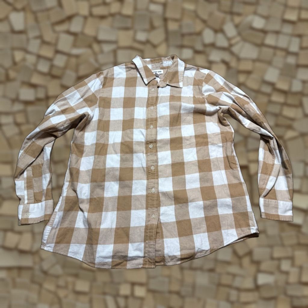 Lands' End Lands' End Shirt Women XL Brown White Check Long Sleeve Button-Up Shirt Size XL / US 12-14 / IT 48-50 - 1 Thumbnail