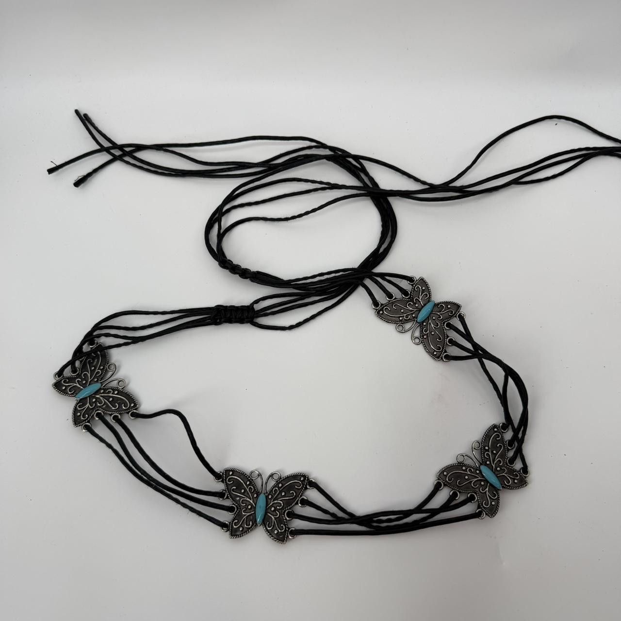 The Unbranded Brand Rare Vtg GENUINE LEATHER Butterfly Concho Belt Turquoise Size ONE SIZE - 1 Thumbnail