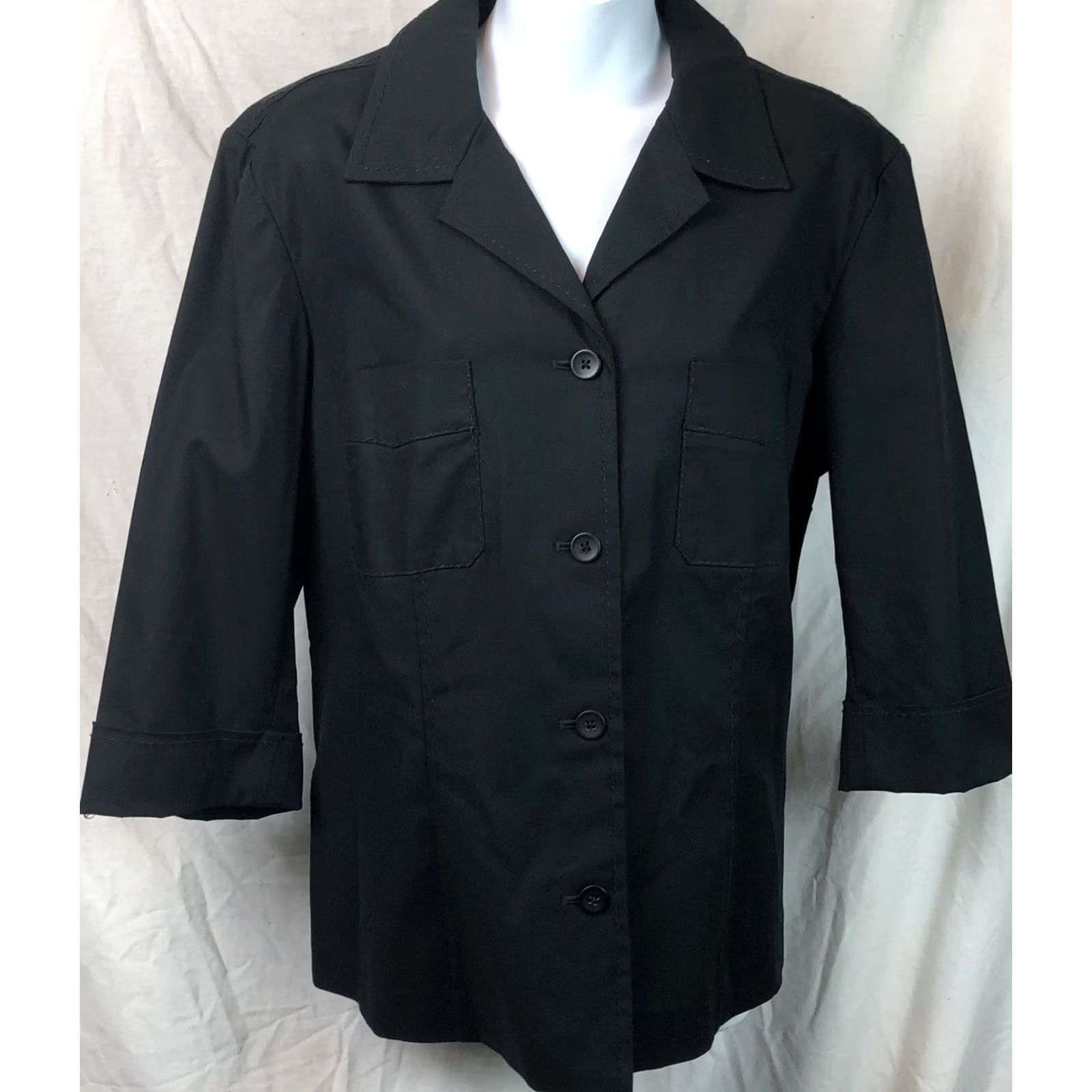 Vintage Rafaella Top Womens 14 Black ButtonUp Sleeve Pocket Heavy Cotton Career Office Size XL / US 12-14 / IT 48-50 - 6 Thumbnail