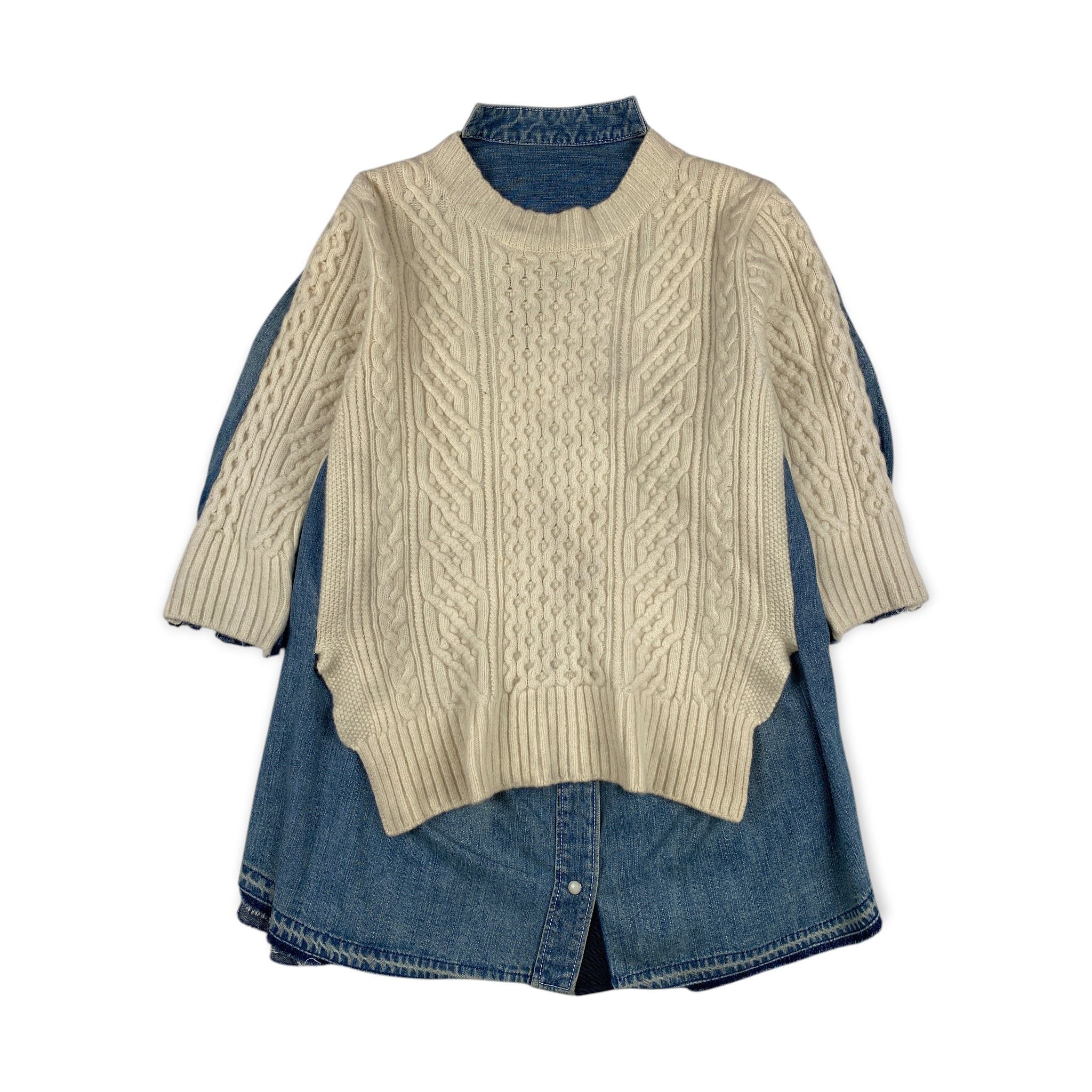 Sacai Denim Paneled Knitted Hybrid Sweater Size L / US 10 / IT 46 - 1 Thumbnail