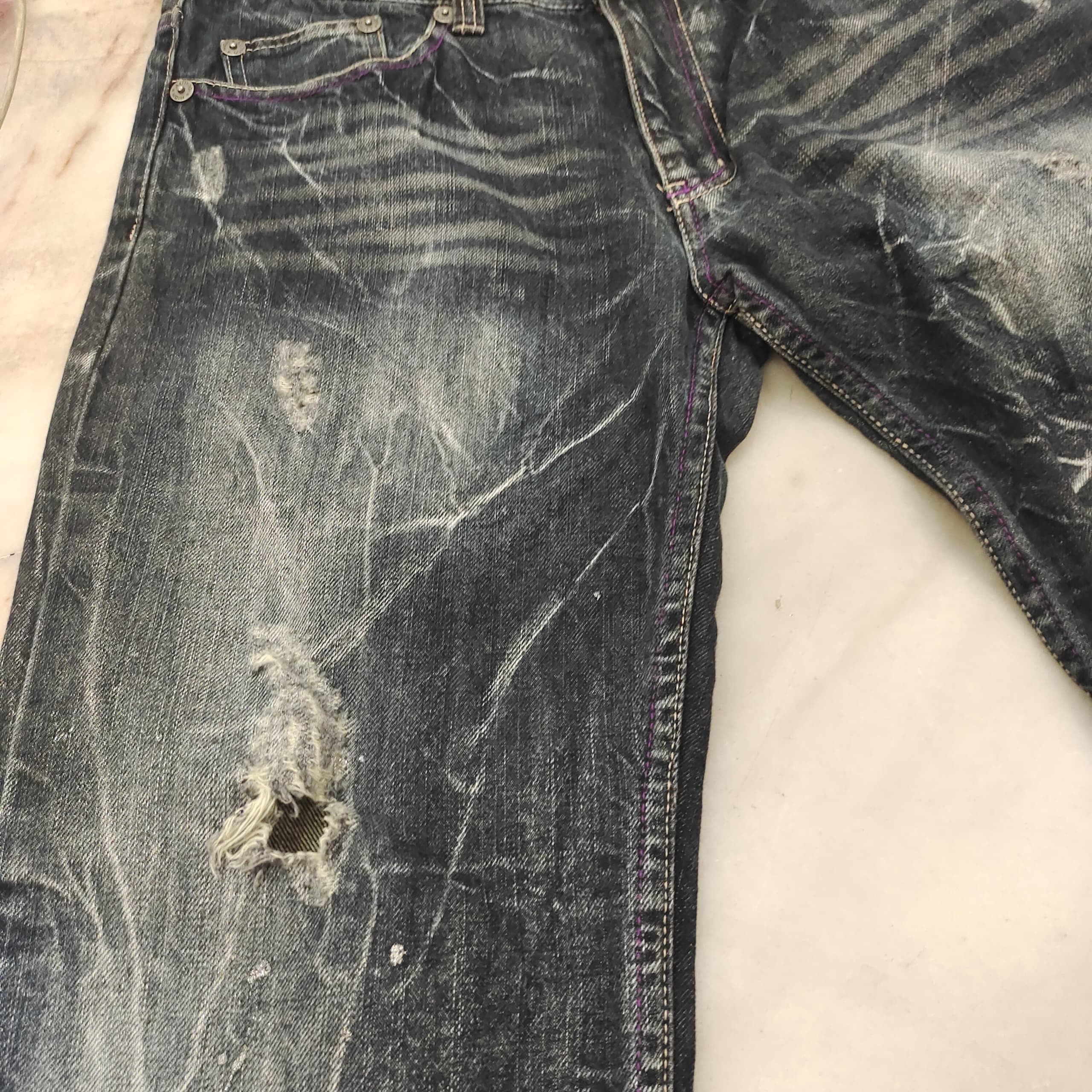 If Six Was Nine NYLAUS LIGHTNING THUNDER CLAW MARK DENIM JEANS Size US 33 - 3 Thumbnail