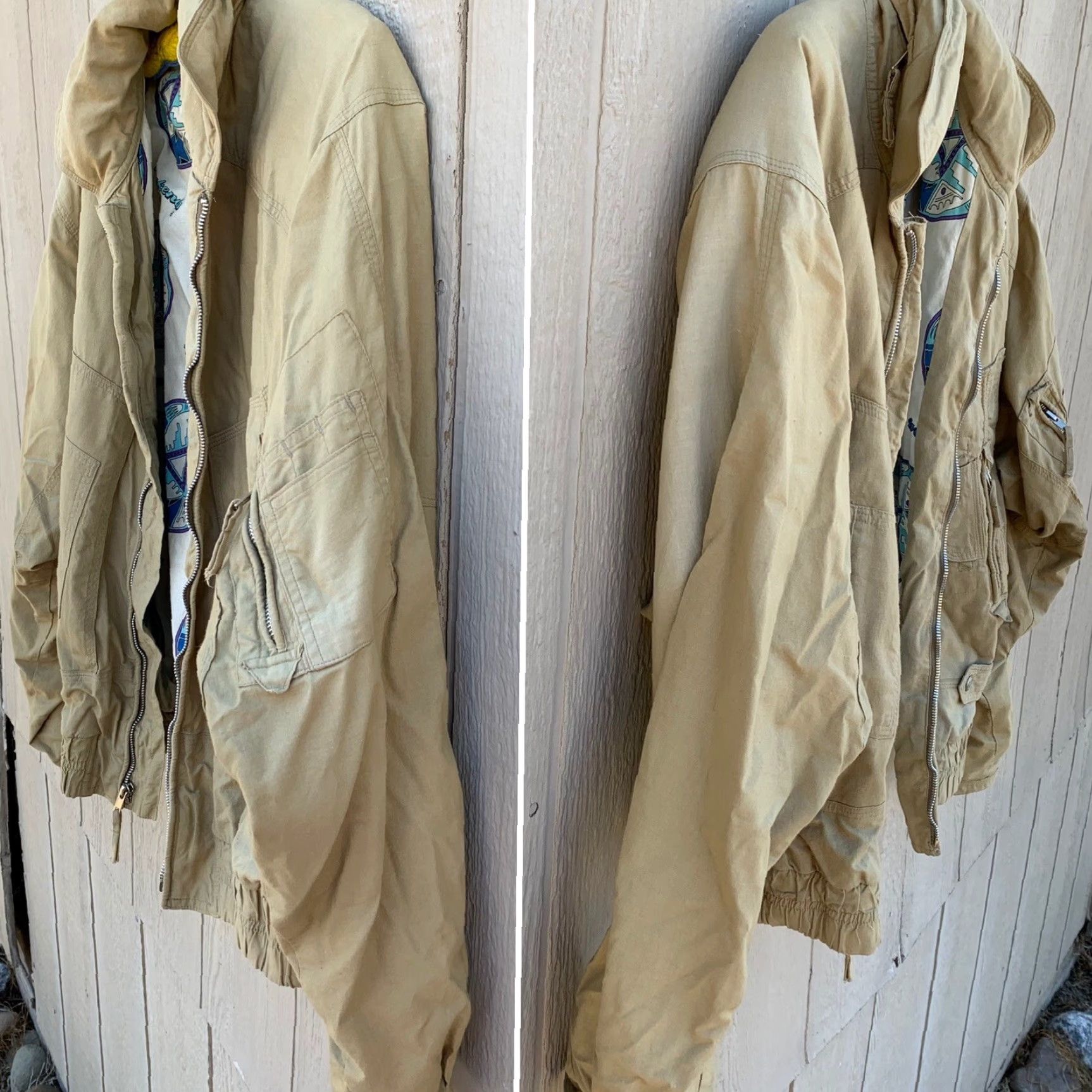 Vintage VINTAGE Weekends Jacket Cotton Bomber All Over Print Lining Shoulder Pads M Beige 80s 90s Zip Mens Size US M / EU 48-50 / 2 - 6 Thumbnail