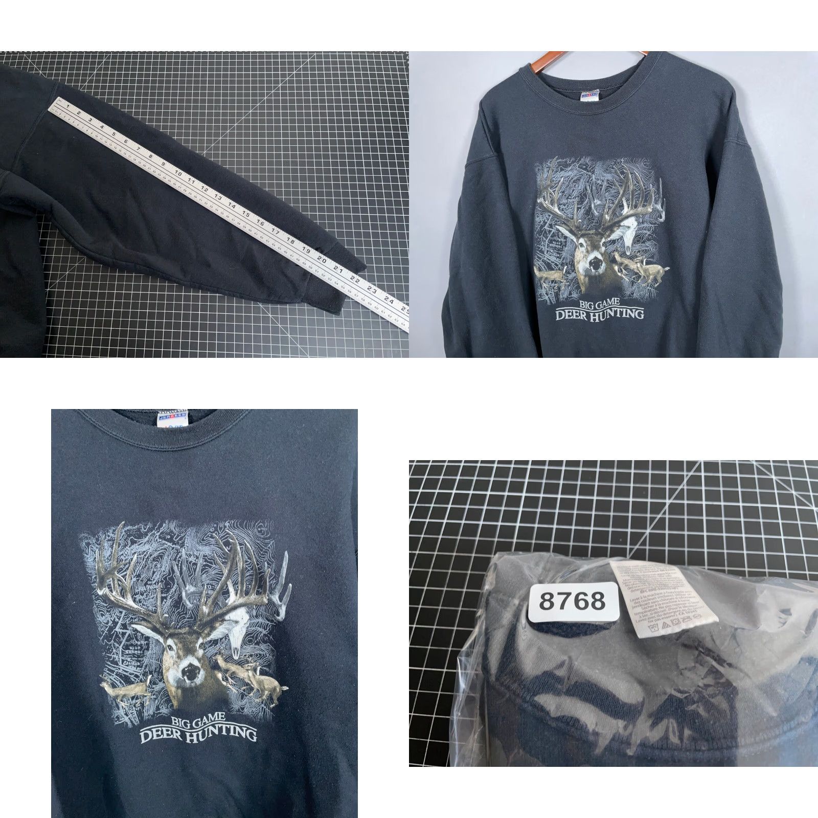 Jerzees JERZEES Sweatshirt Big Game Deer Hunting Graphic Print Adult XL Black Crewneck 50/50 Mens pullover fleece cotton-polyester Size US XL / EU 56 / 4 - 8 Thumbnail